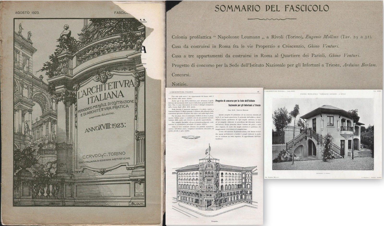 L'architettura Italiana Periodico Mensile-8-1923-Ist.Naz.Infortuni Trieste-L2391