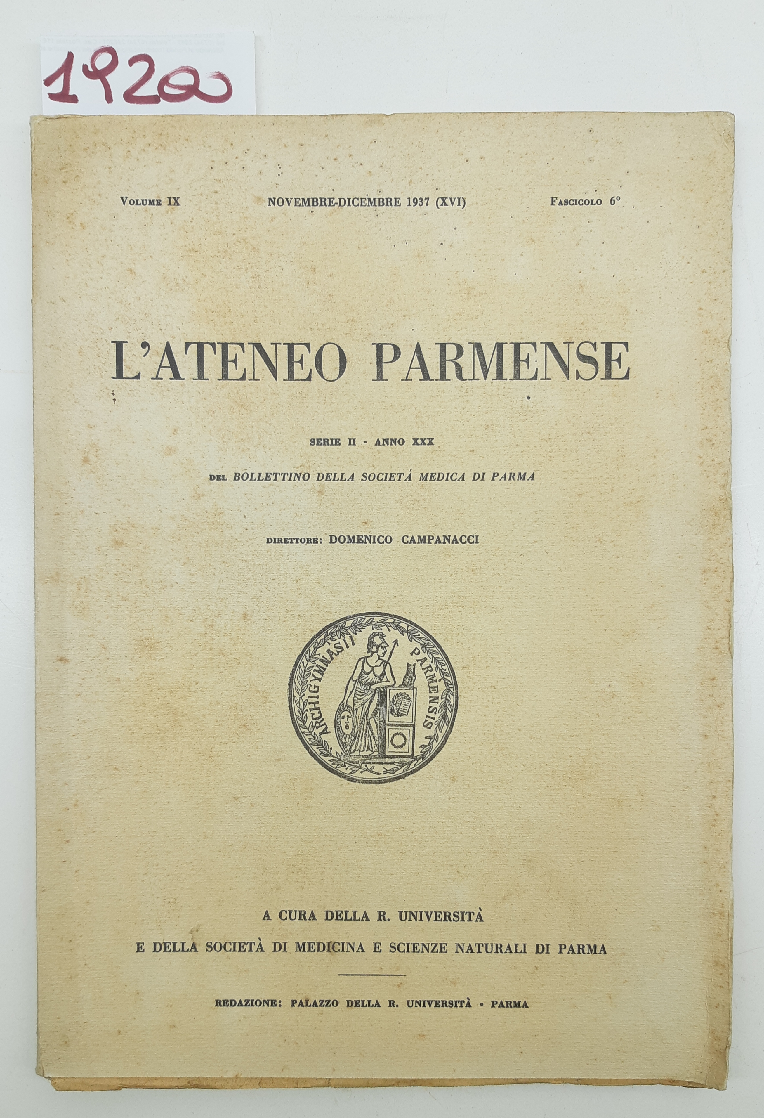 L'ateneo Parmense n. 6 novembre dicembre 1937 Università di Parma