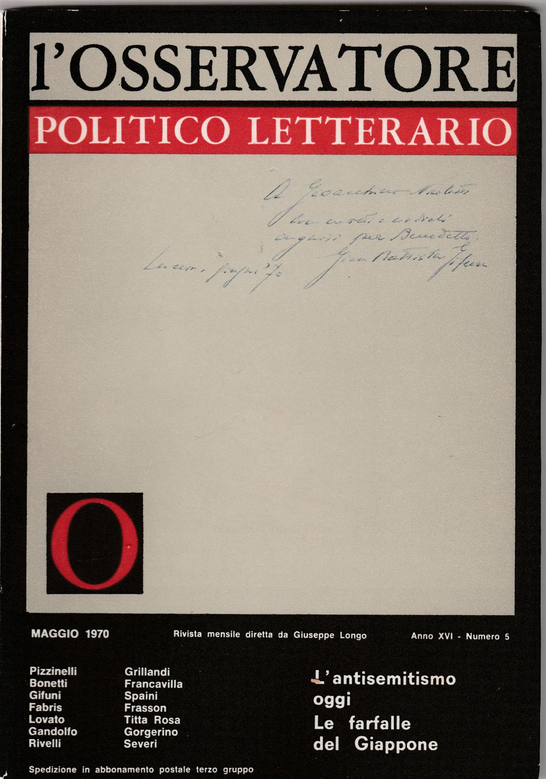L'osservatore Politico Letterario Maggio 1970 Autografo Giambattista Gifuni 6407