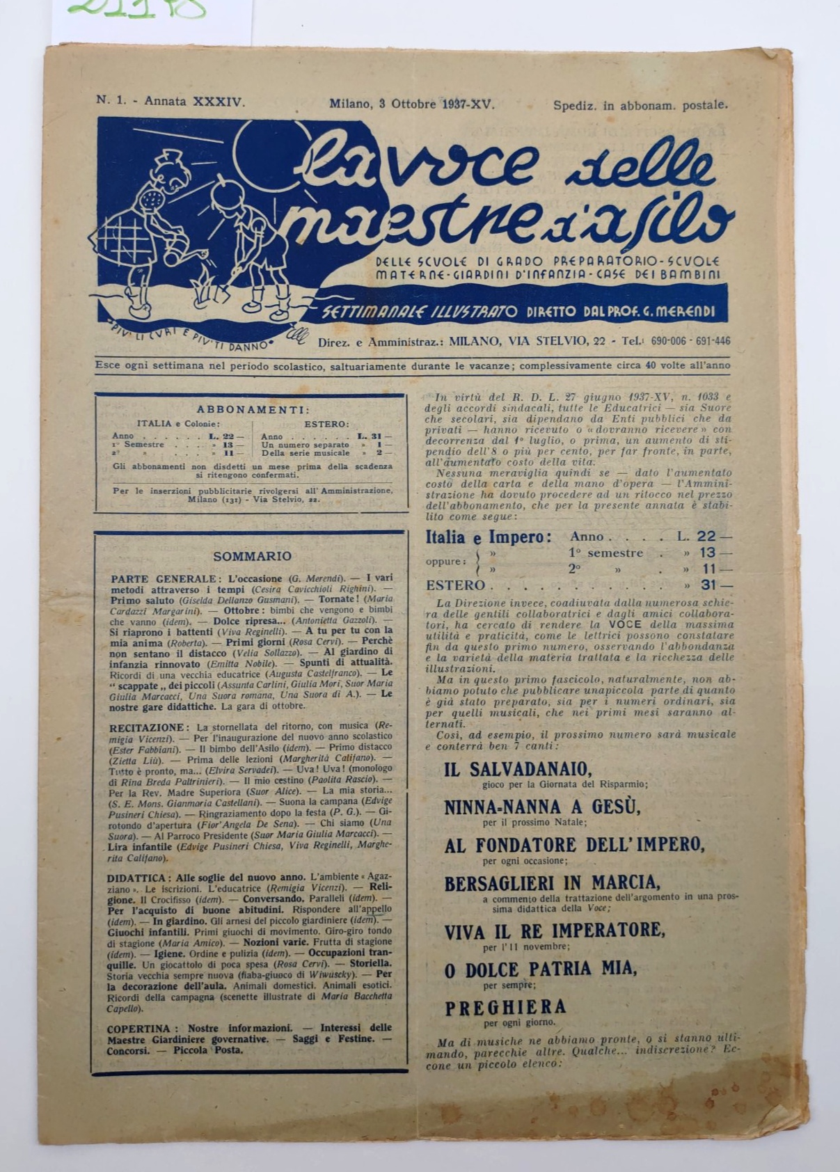 La voce delle maestre d'asilo numero 1 1937