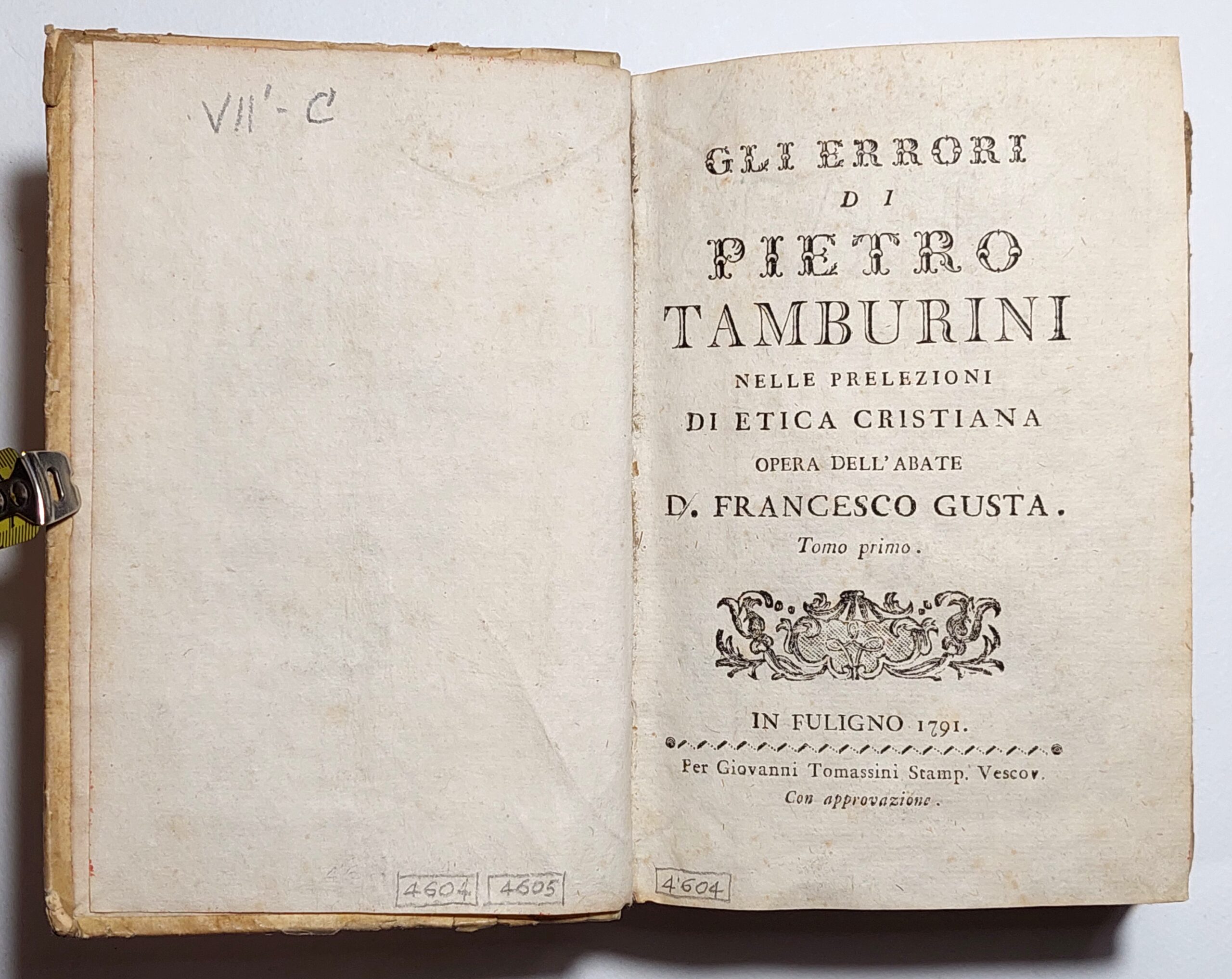 Libro antico Gli errori di Pietro Tamburini 2 tomi + …
