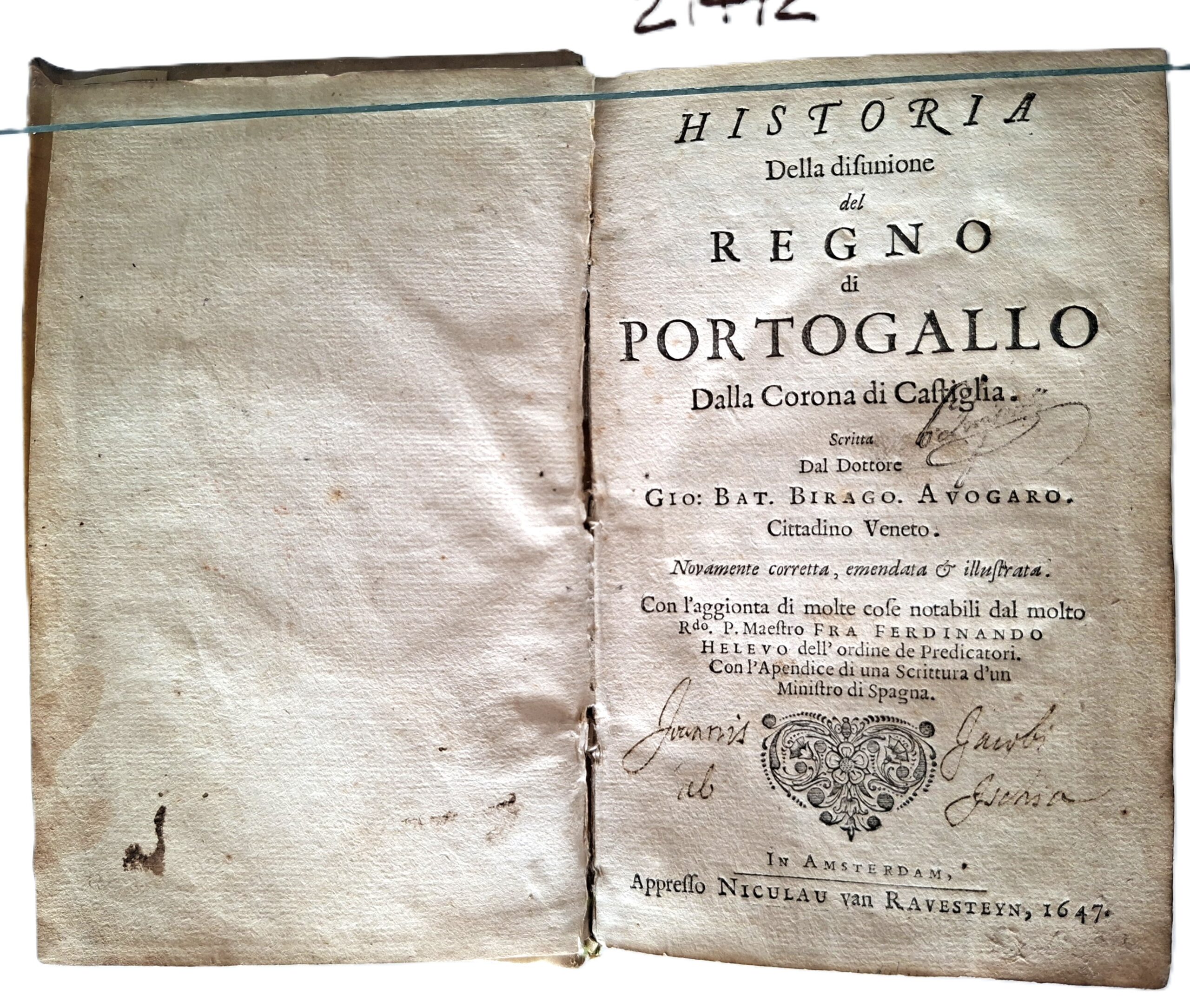 Libro antico Seicentina Historia del Regno di Portogallo 1647