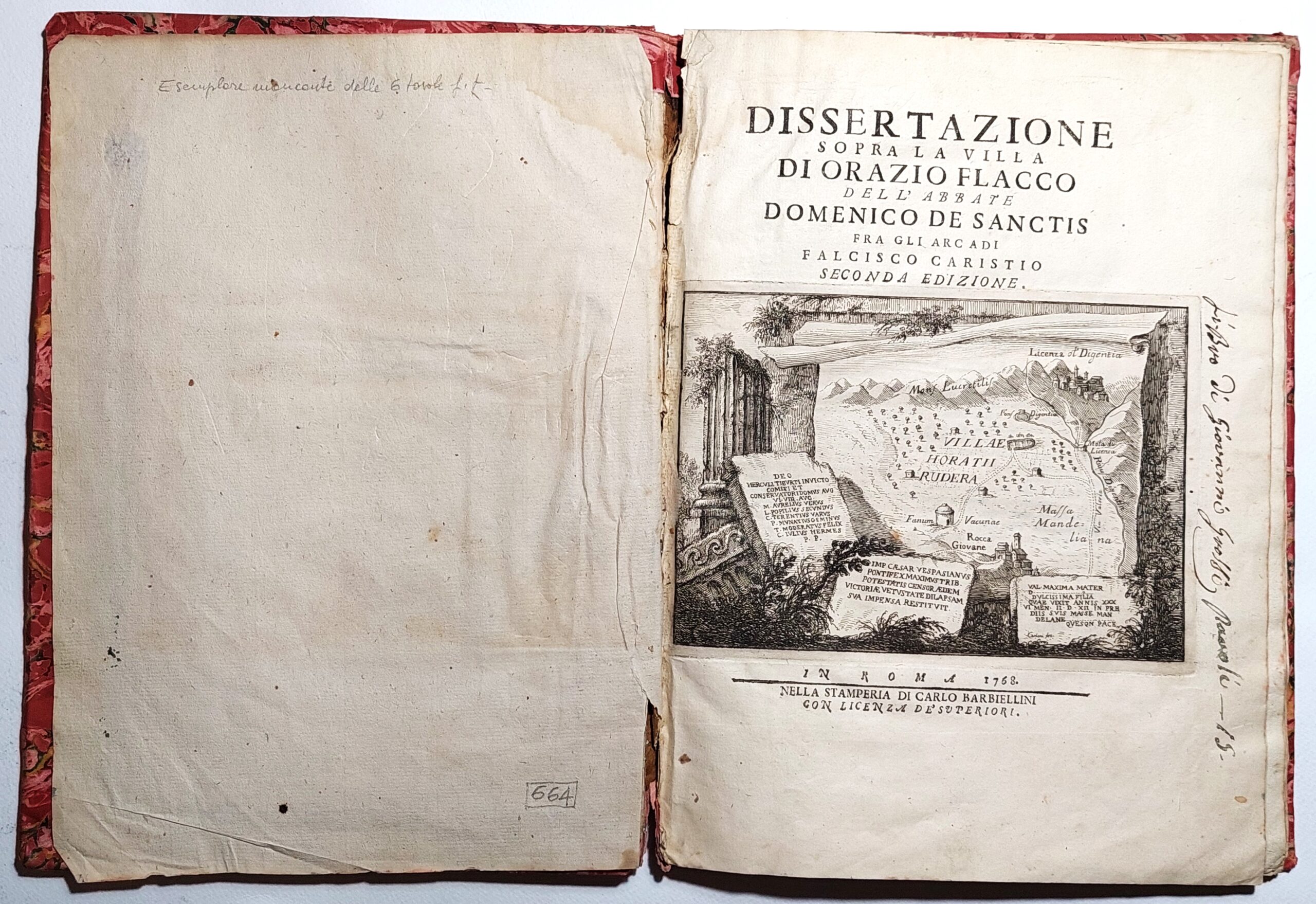 Libro antico settecentina Dissertazione sopra la villa di Orazio Flacco …