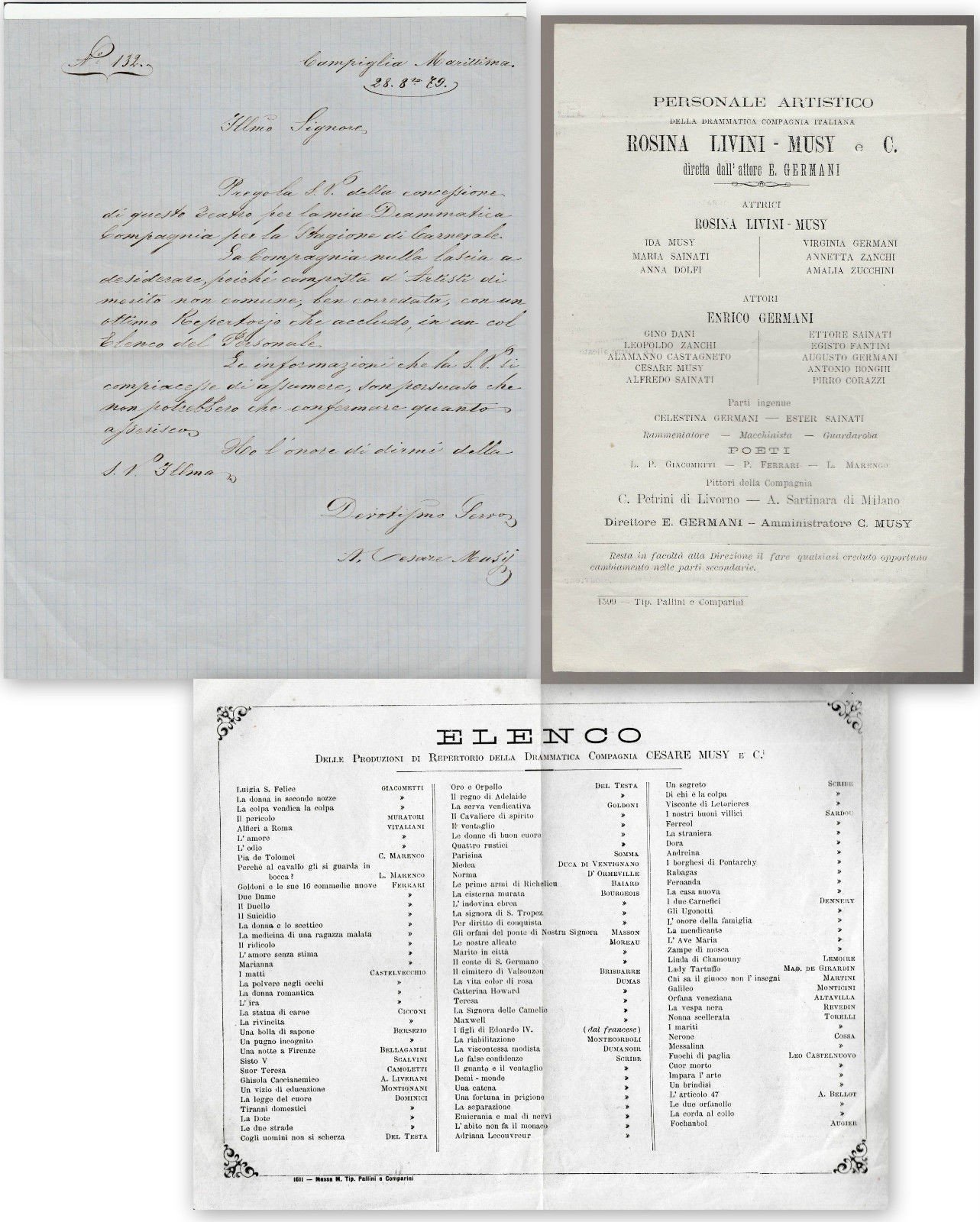 Livorno Campiglia Marittima teatro dei Concordi Compagnia Cesare Musy 1879