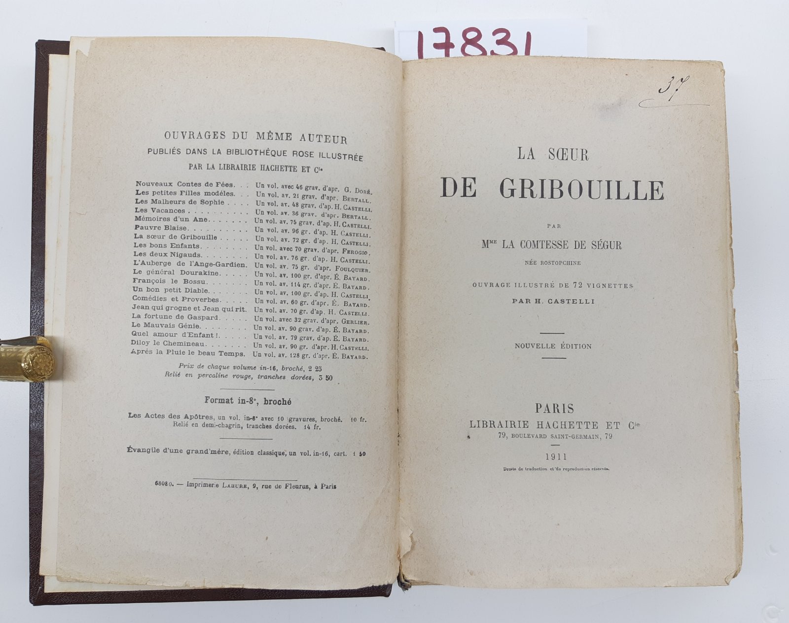 M.me la Comtesse De Segur La soeur de Gribouille Hachette …