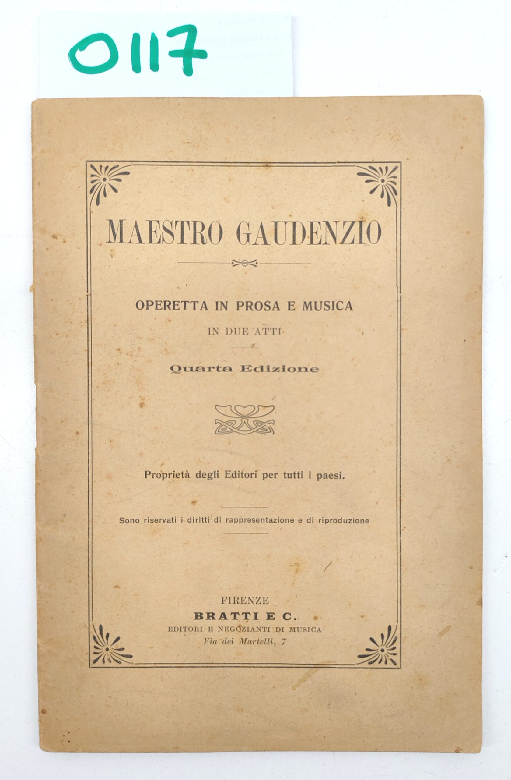 Maestro Gaudenzio Operette in prosa e musica in due atti …