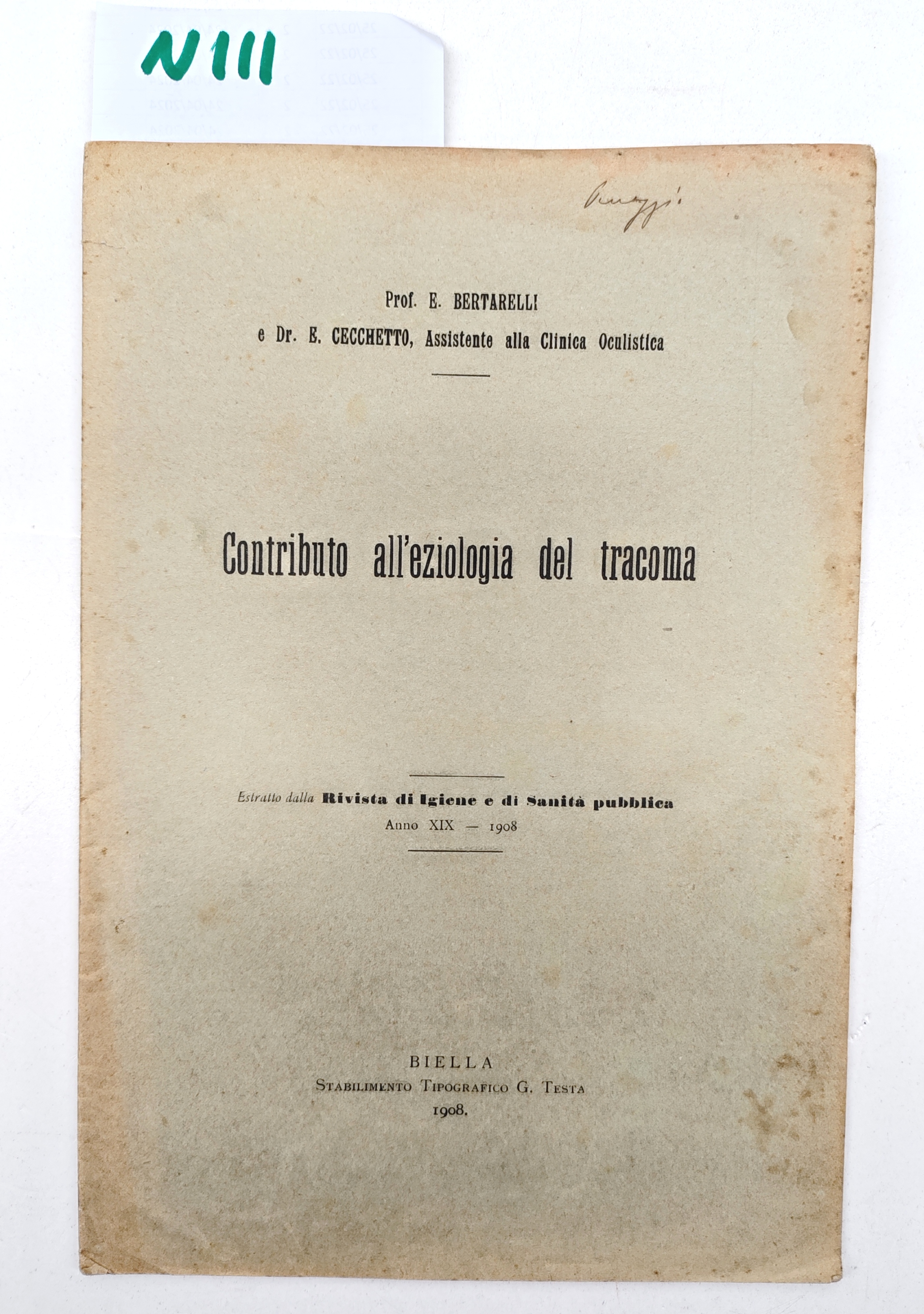Bertarelli Contributo all’eziologia del tracoma estratto dalla rivista igiene e …