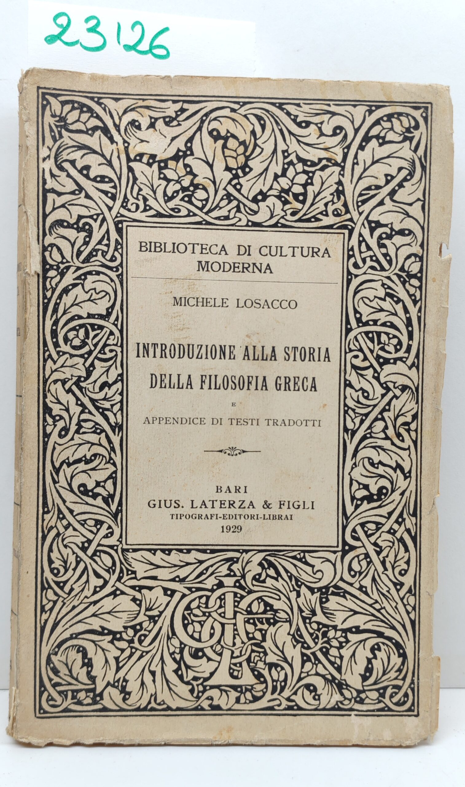 Michele Losacco Introduzione alla storia della filosofia greca Laterza 1929
