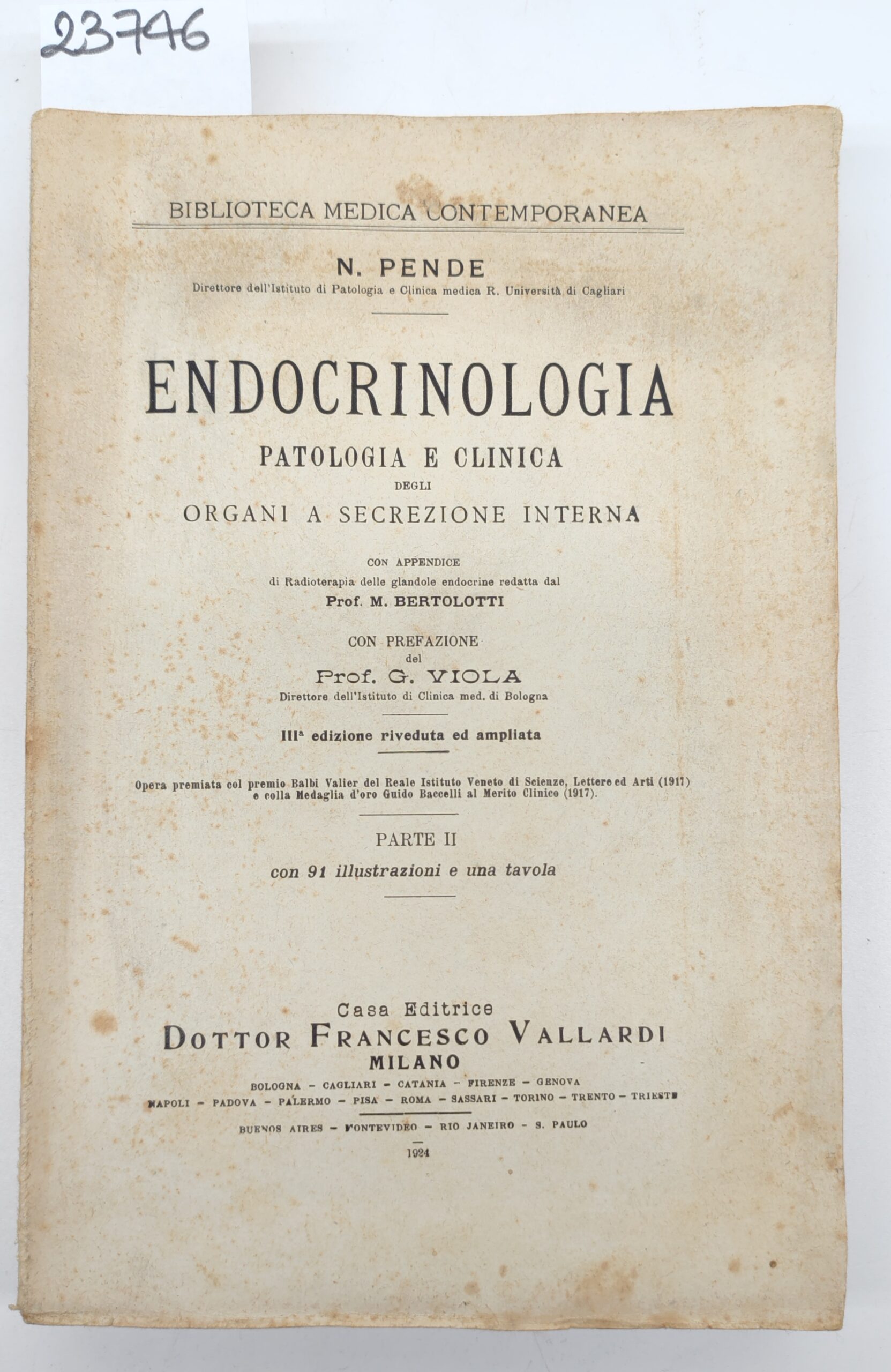 N. Pende, Endocrinologia, patologia e clinica degli organi e secrezione …