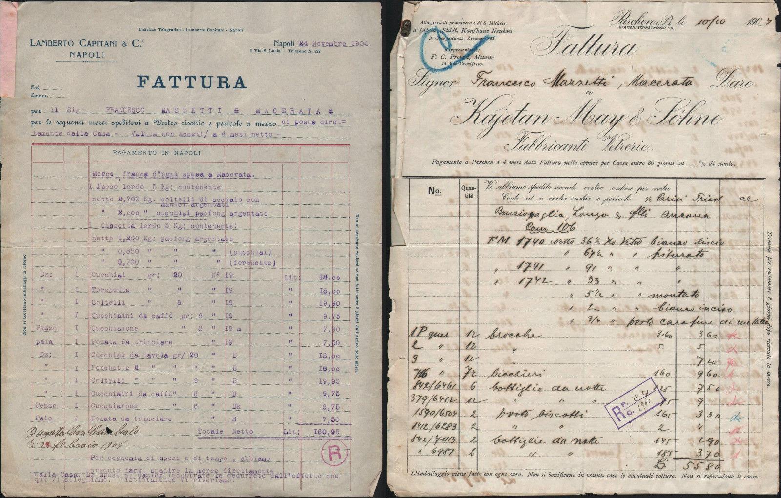 Napoli Lamberto Capitani & C.Fattura Fornitura Posate Argento 1904