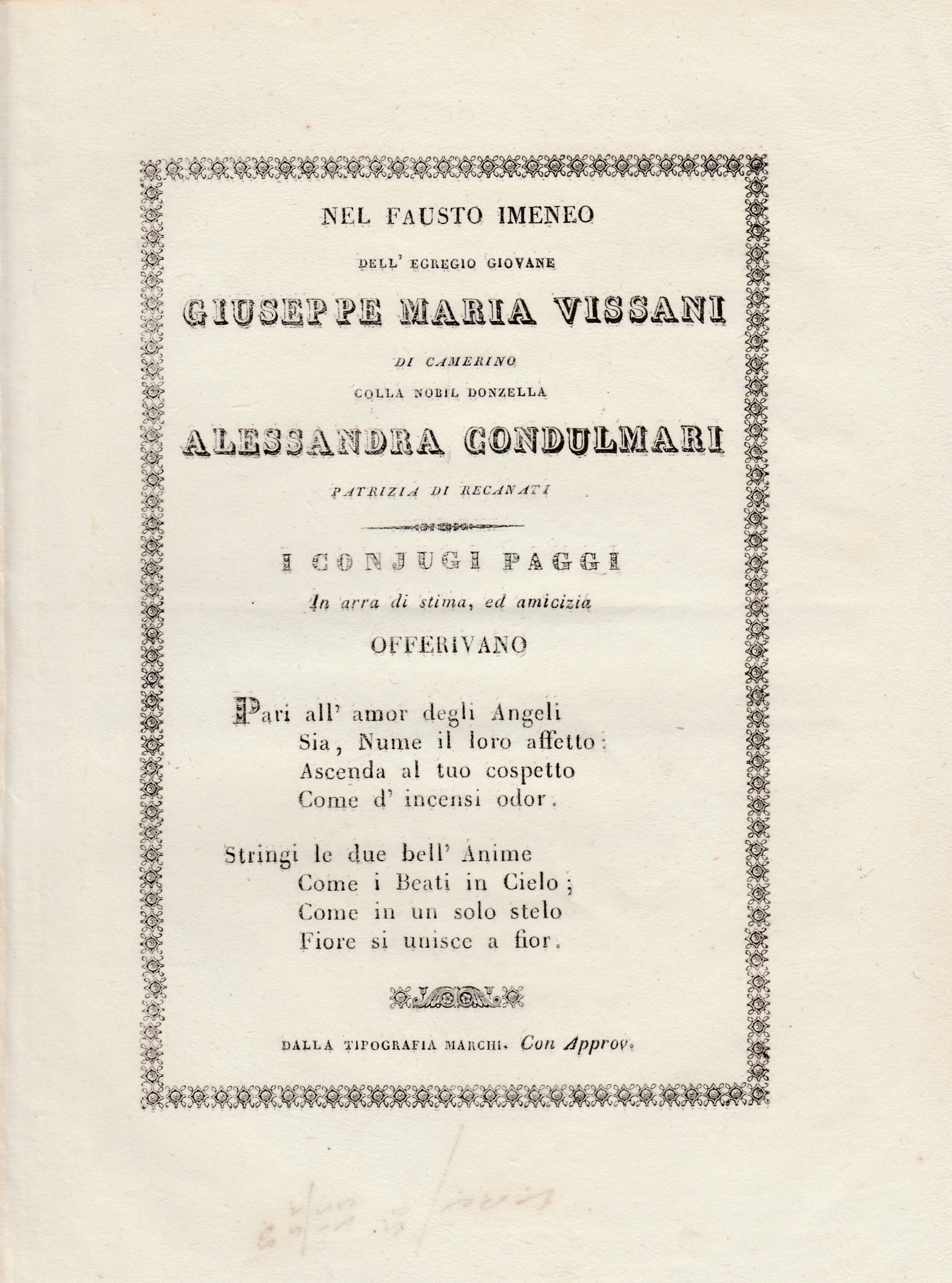 Ode Alla Nozze Di Giuseppe Maria Vissani Di Camerino E …