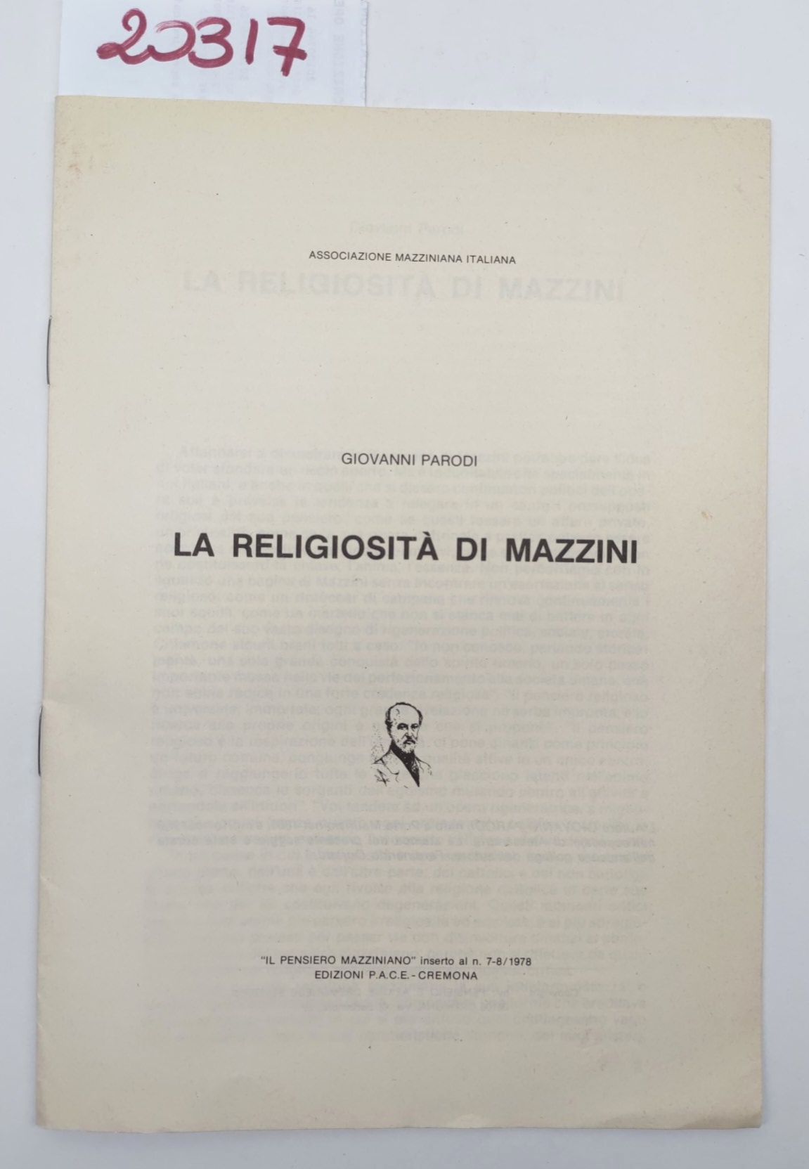 opuscolo Giovanni Parodi La religiosità di Mazzini il pensiero mazziniano …