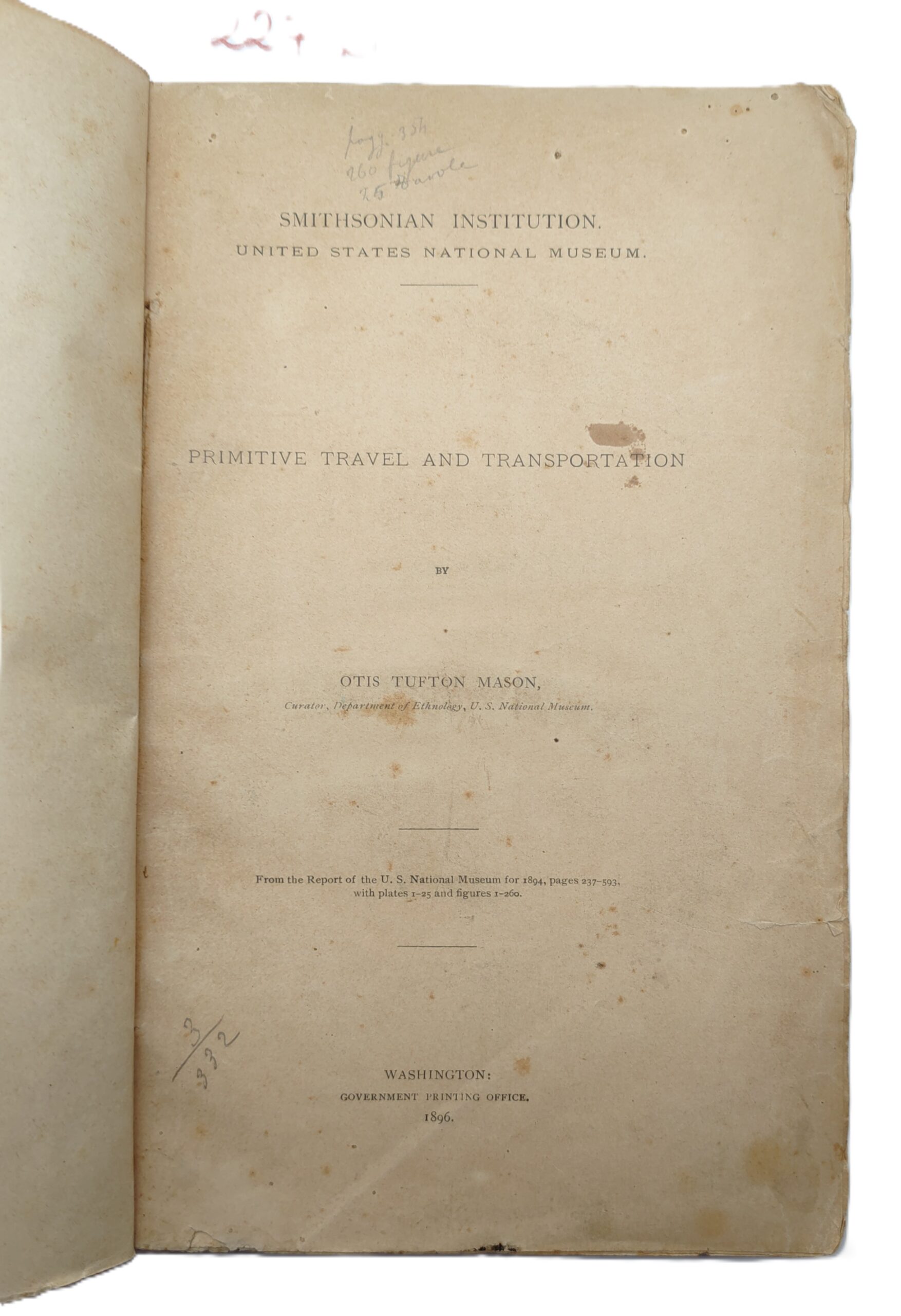 Otis Tufton Mason Primitive travel and trasportation Washington 1896