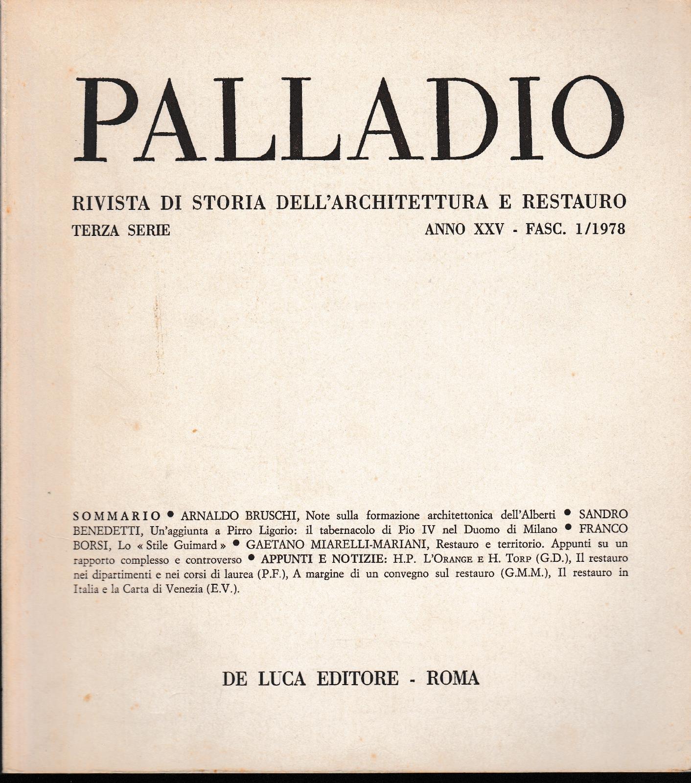 Palladio Rivista Di Storia Dell'architettura E Restauro Terza Serie 1/1978 …