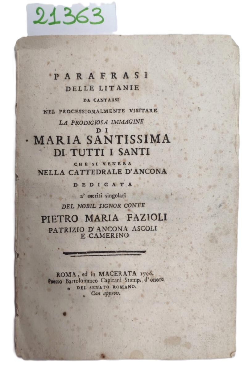Parafrasi delle litanie a Maria Santissima nella cattedrale d'Ancona Conte …