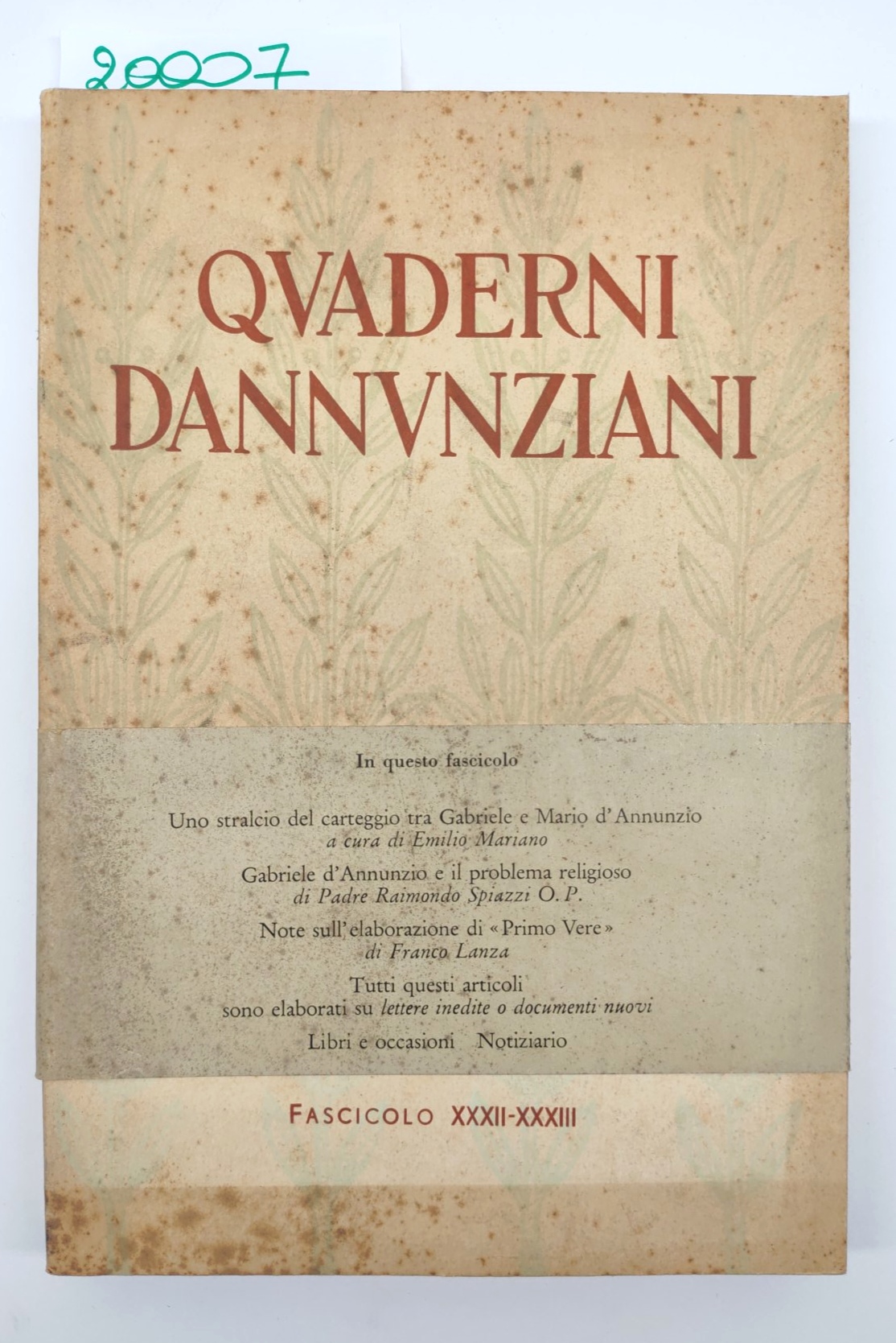 Quaderni Dannunziani fascicolo XXXII XXXIII 1965 Fondazione Il Vittoriale Degli …