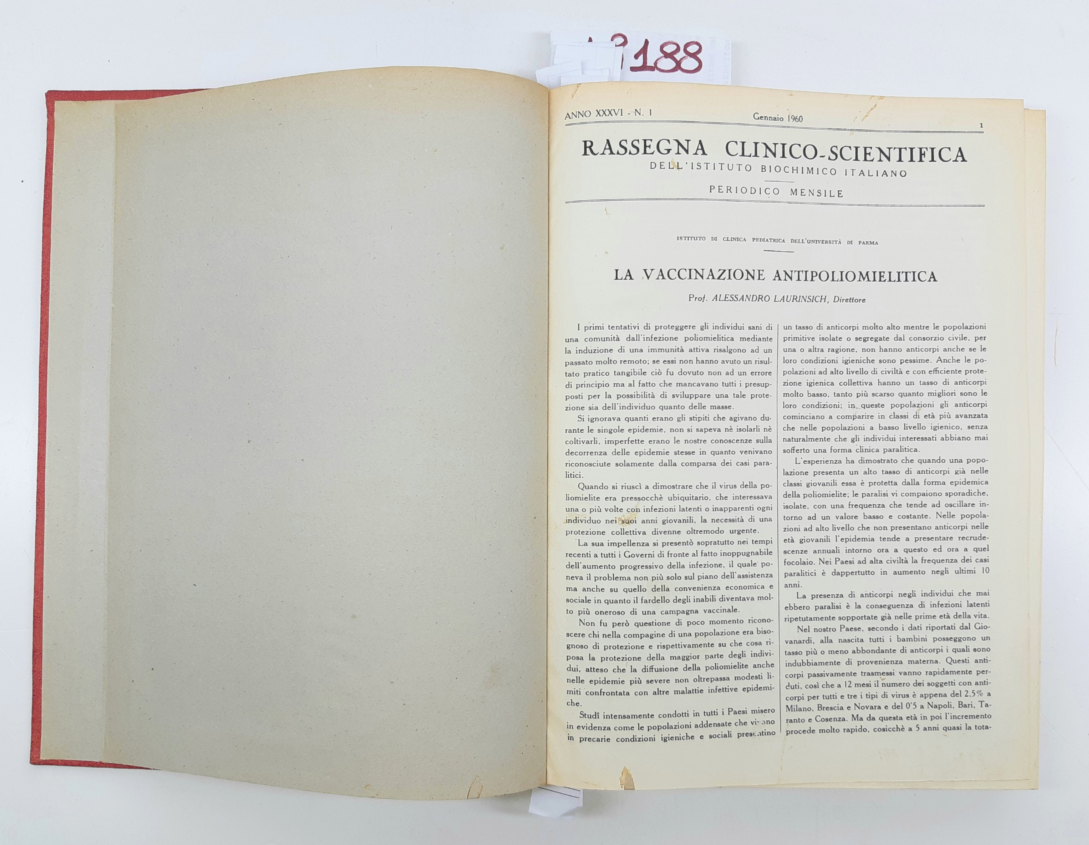 Rassegna clinico-scientifica dell'Istituto Biochimico Italiano periodico mensile annata 1960