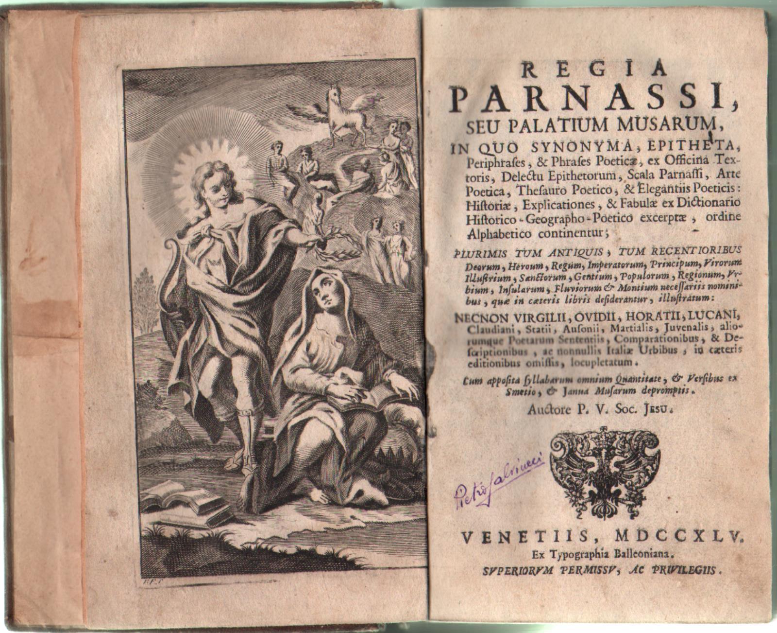Regia Parnassi Seu Palatium Musarum Venetiis 1745 Tip. Belleoniana-L 5682