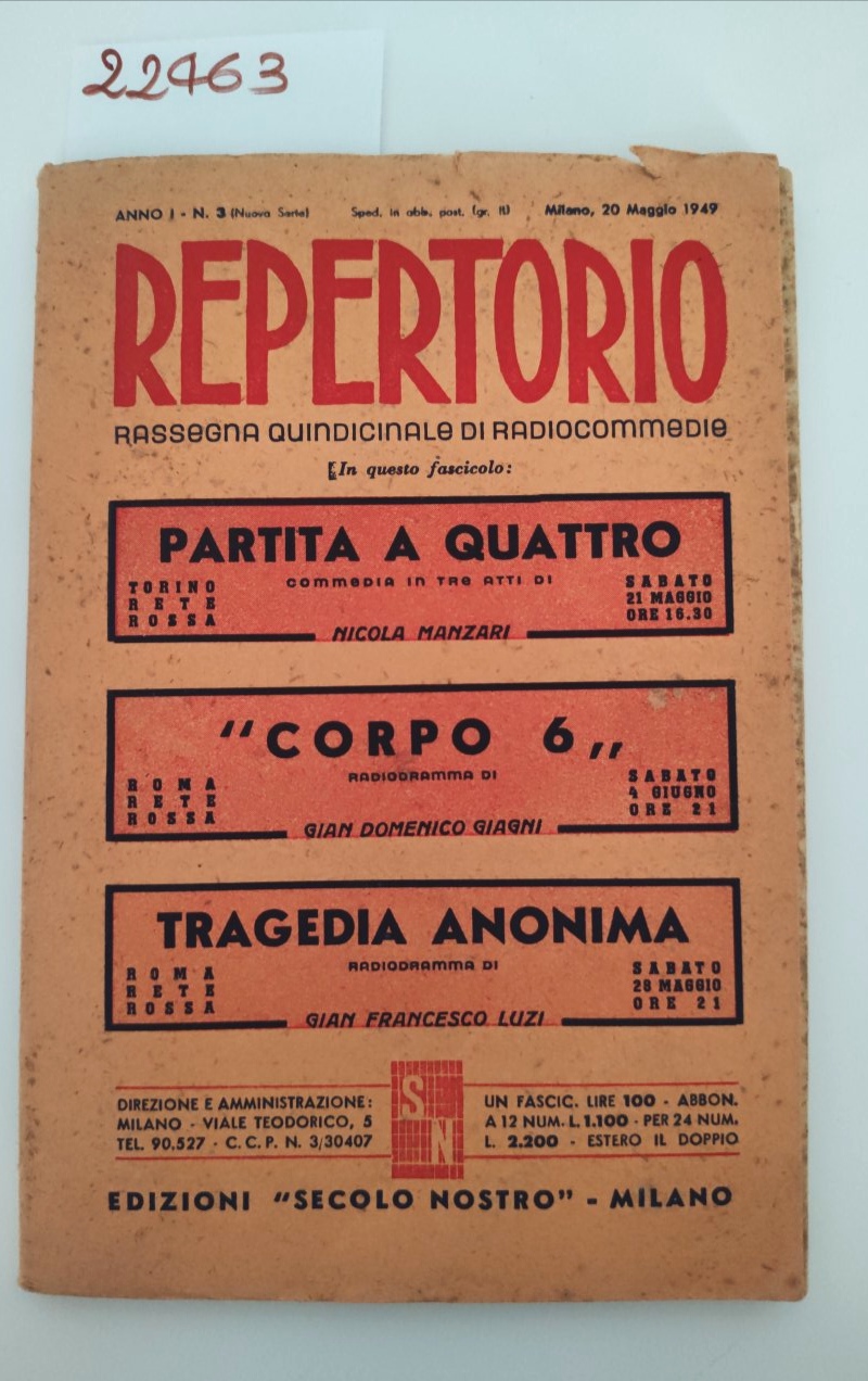 Repertorio rassegna quindicinale di radiocommedie 20 maggio 1949 numero 3