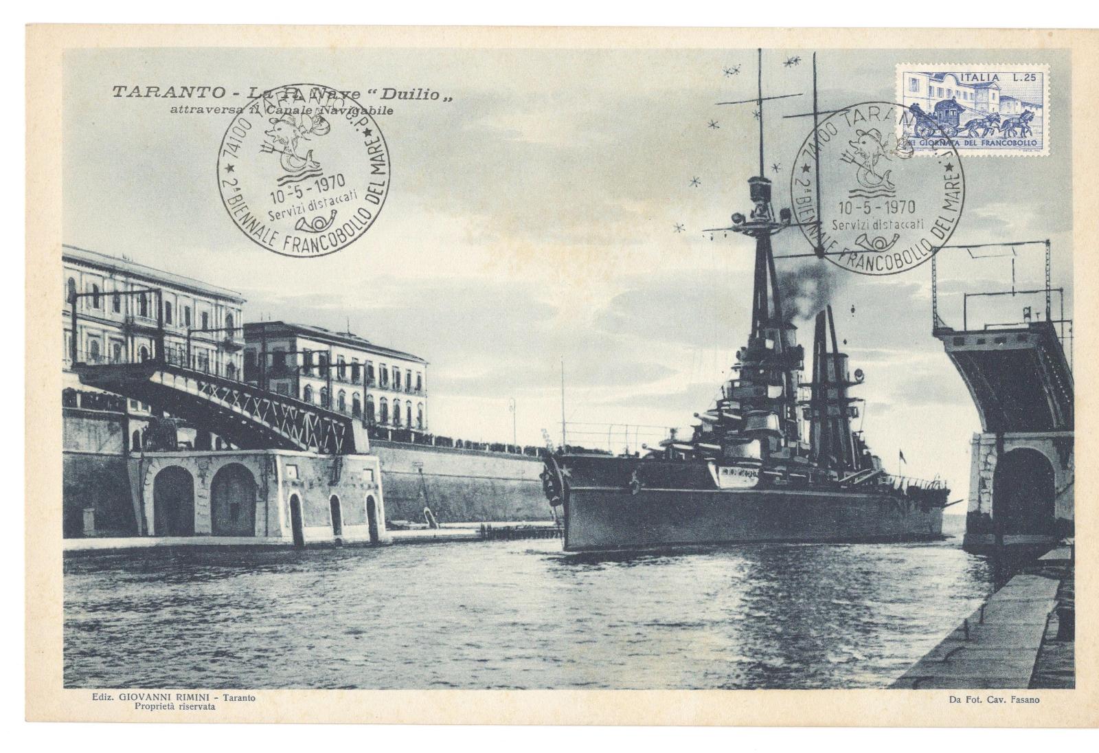 Ripr. Cartolina La Nave Duilio francobollo e annullo 2° Biennale …