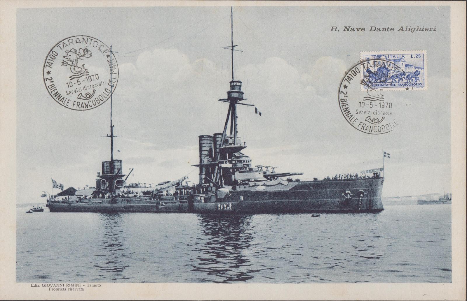 Ripr. Cartolina R. Nave Dante Alighieri francobollo e annullo 2° …