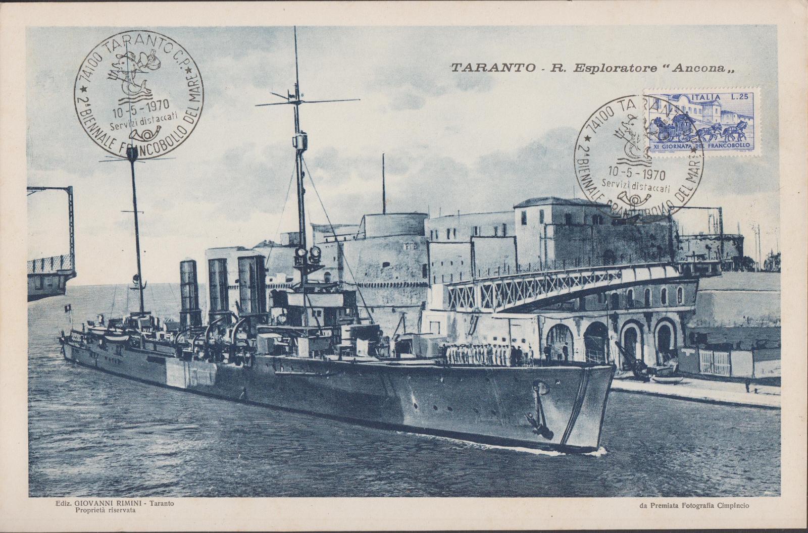 Ripr. Cartolina Taranto R. Esploratore Ancona francobollo e annullo 2° …