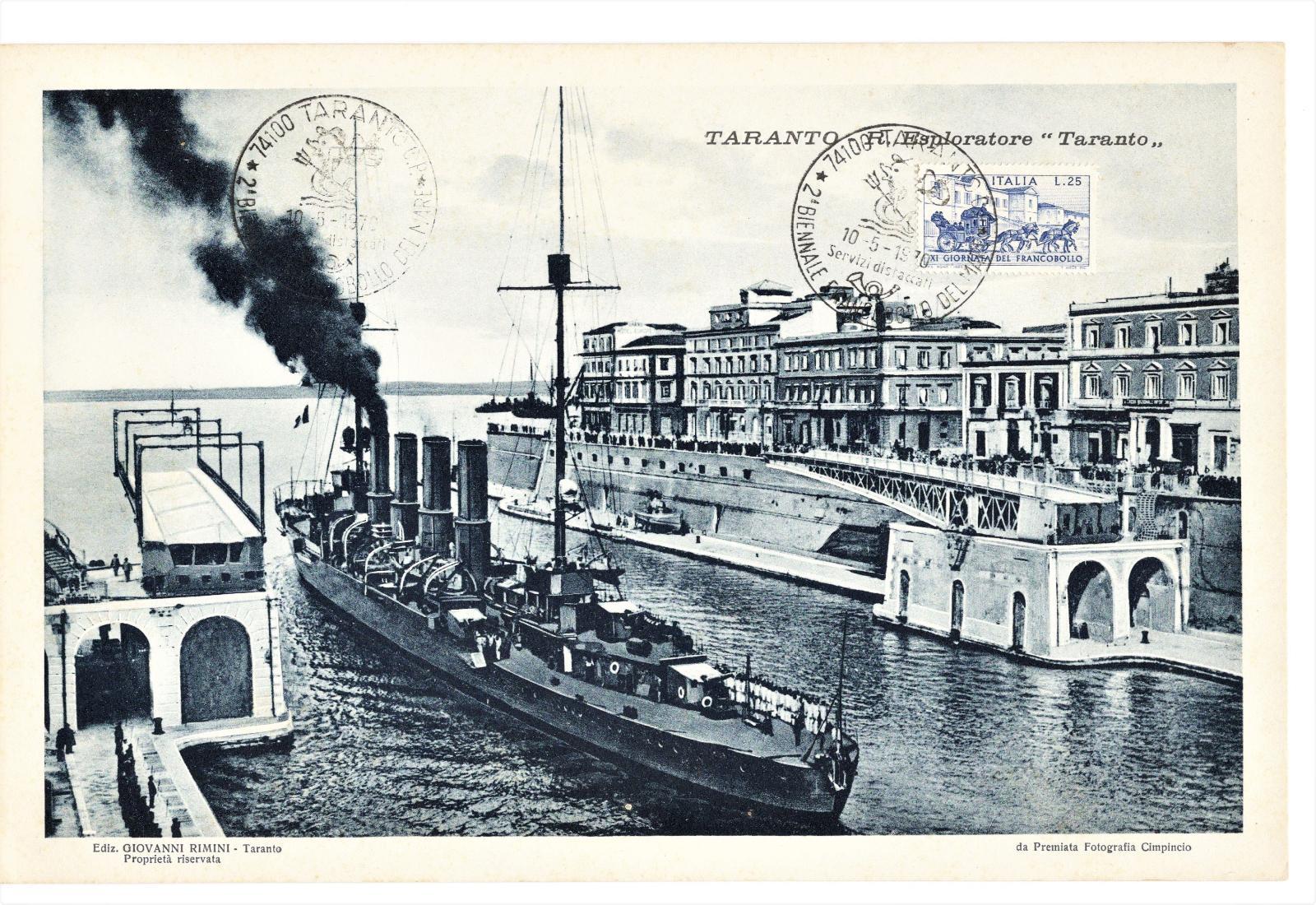 Ripr. Cartolina Taranto R. Esploratore Taranto francobollo e annullo 2° …