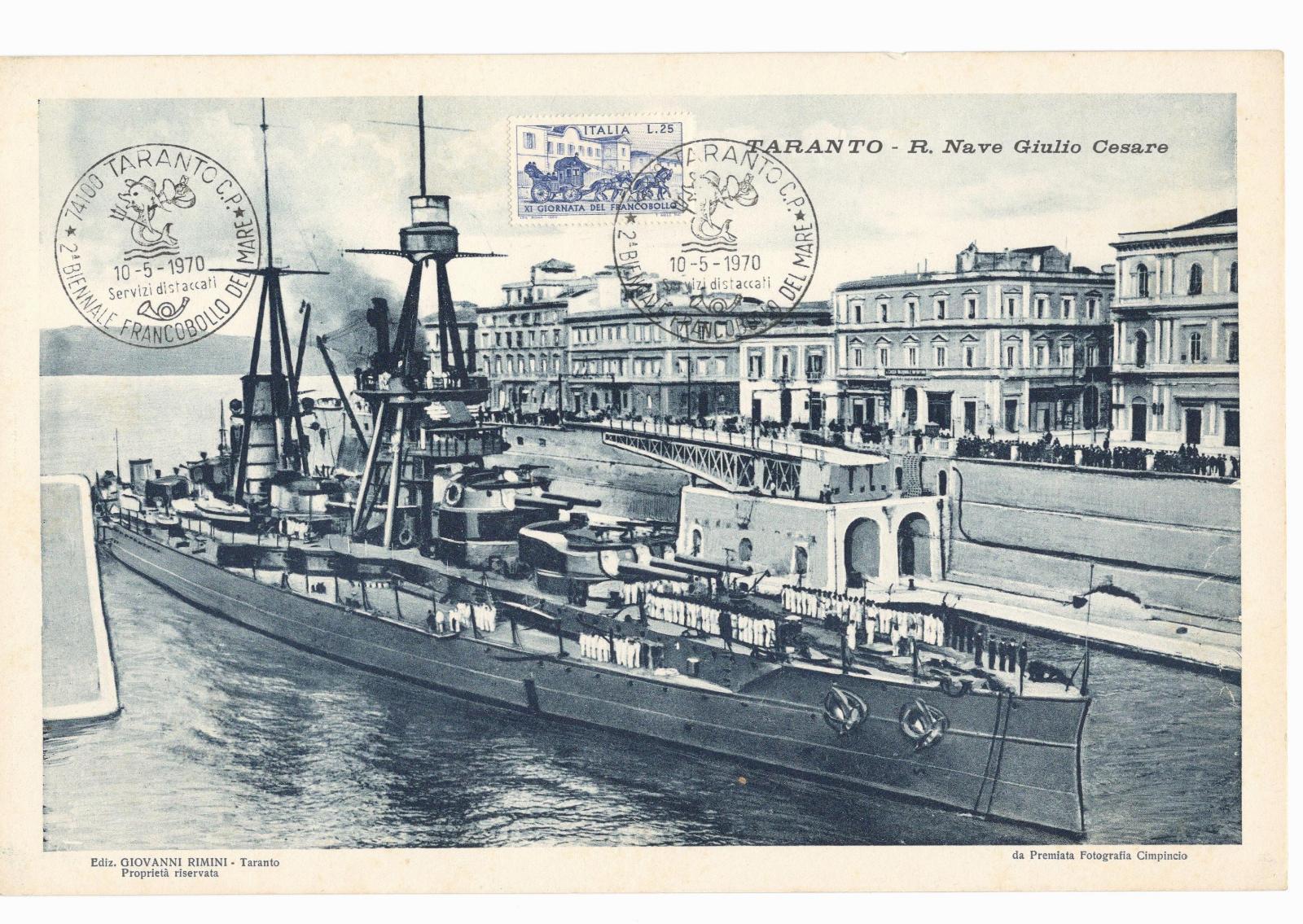 Ripr. Cartolina Taranto R. Nave Giulio Cesare francobollo e annullo …