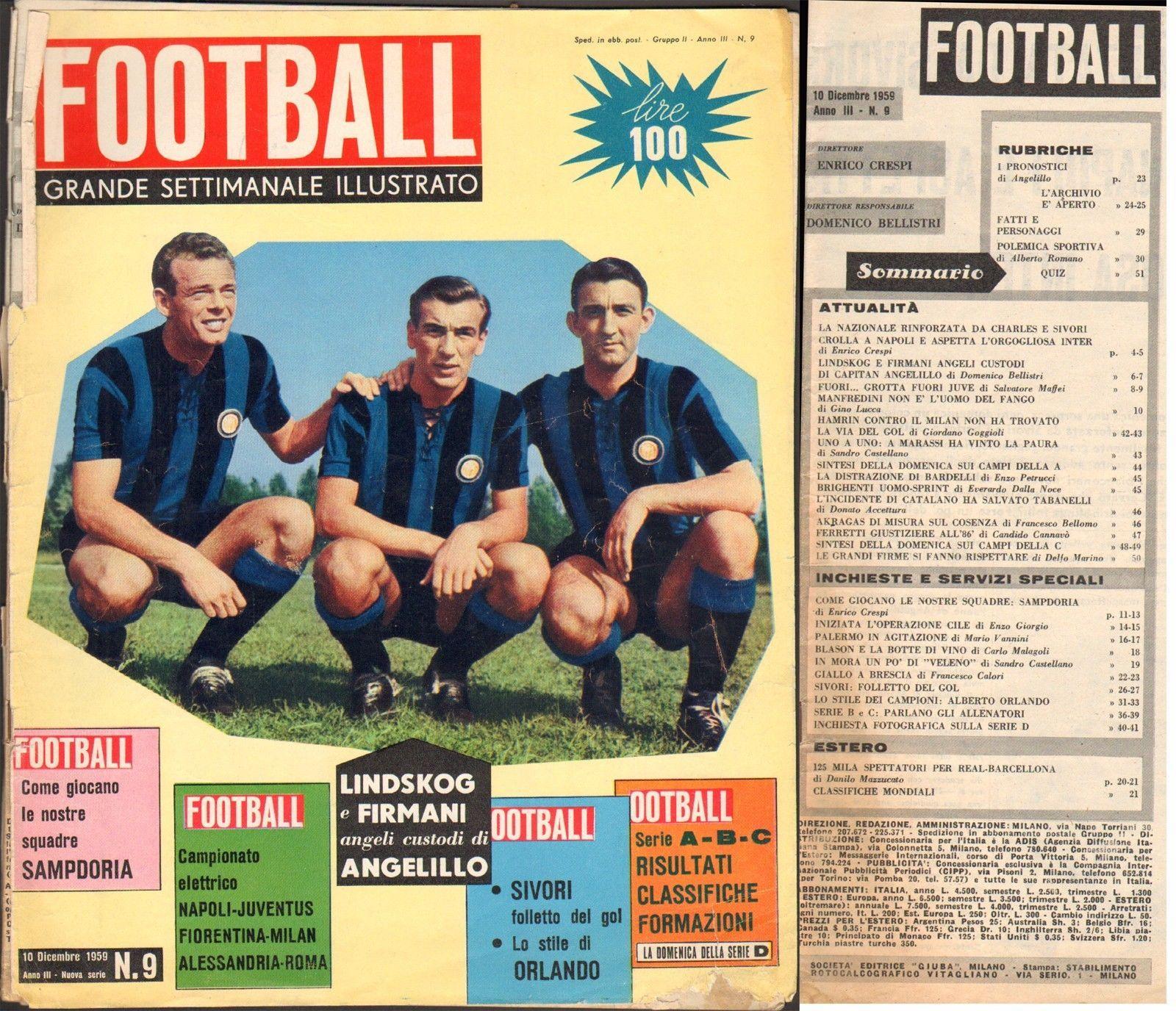 RIVISTA-CALCIO-FOOTBALL-SETTIMANALE ILLUSTRATO-10 DICEMBRE 1959-SIVORI-SAMPDORIA
