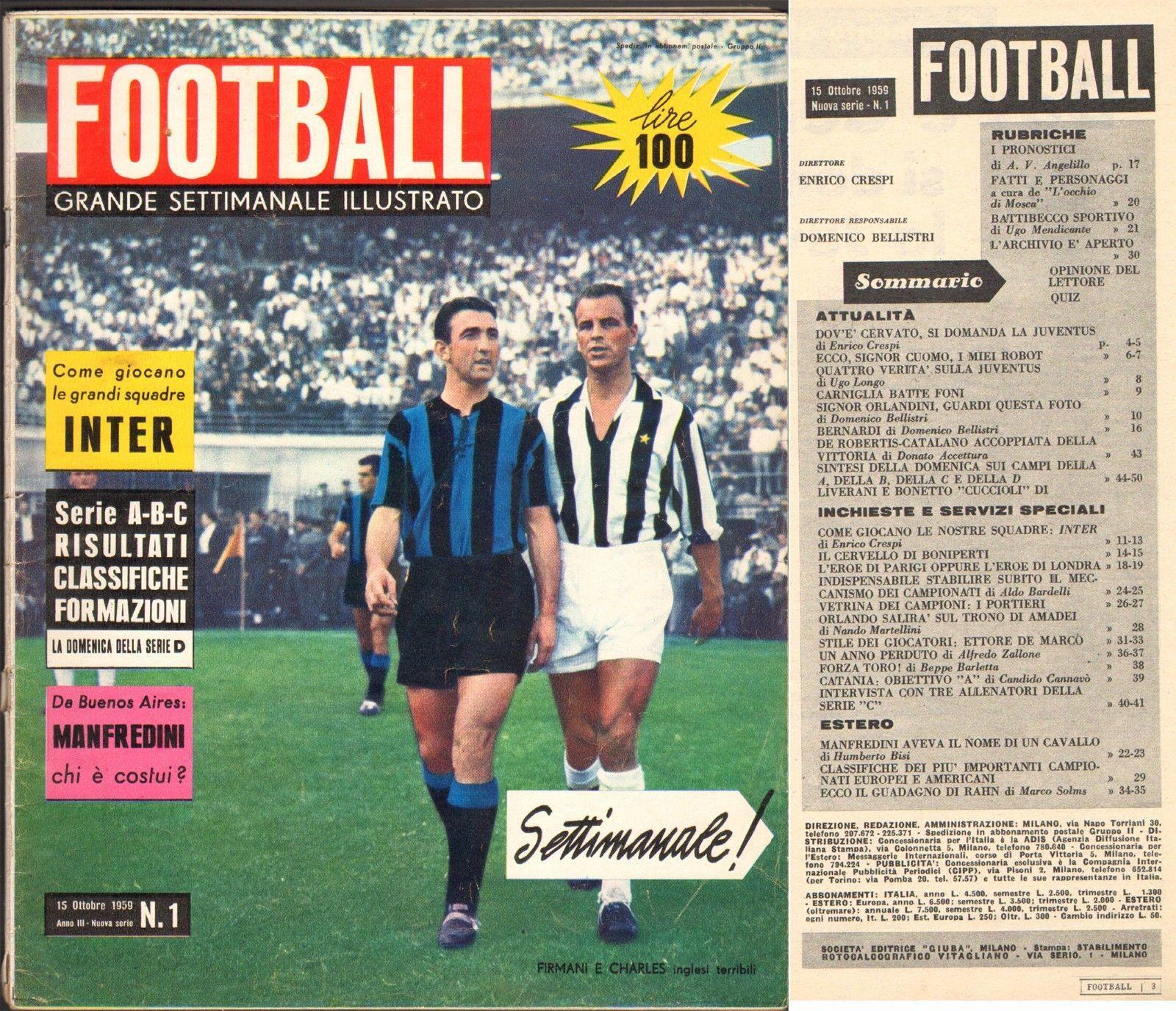 Rivista-Calcio-Football-Settimanale Illustrato-15 Ottobre 1959-Manfredini-Torino