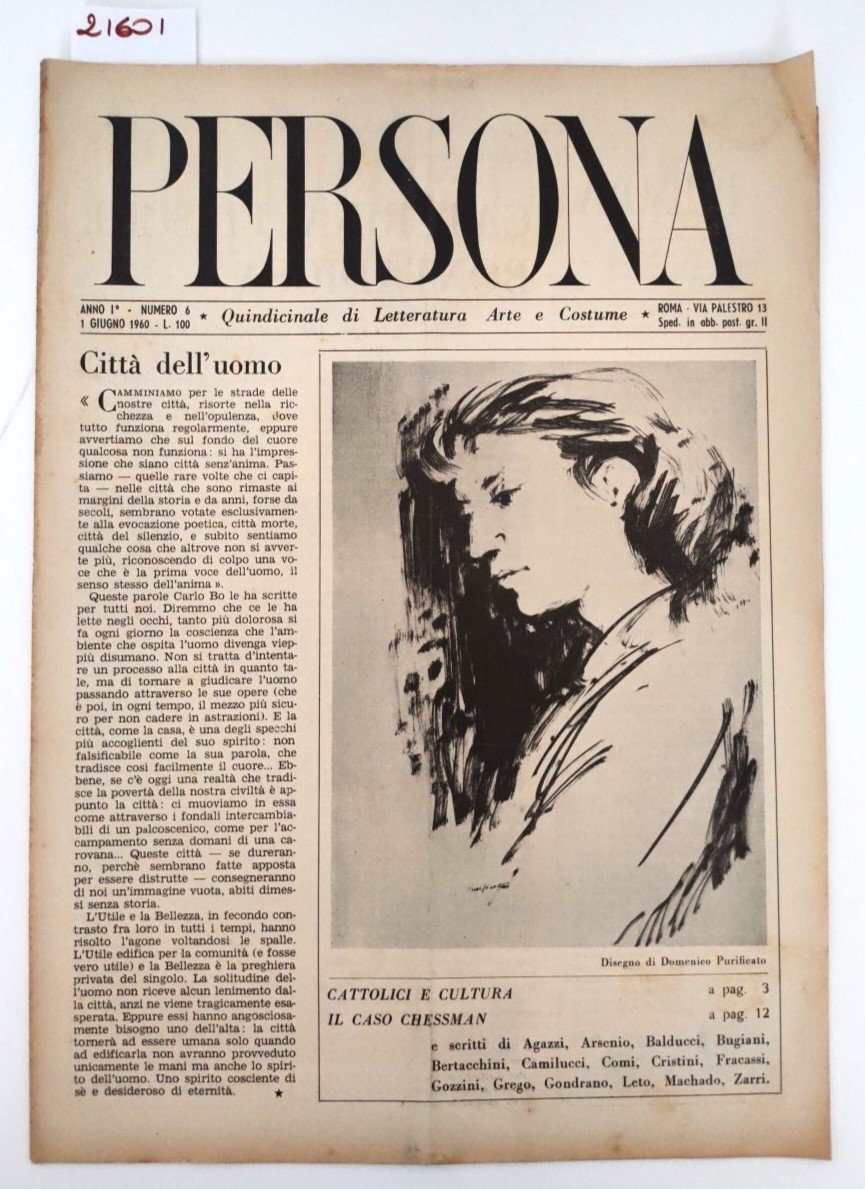 Rivista d'epoca "PERSONA" Anno I, n. 6 1960 quindicinale di …