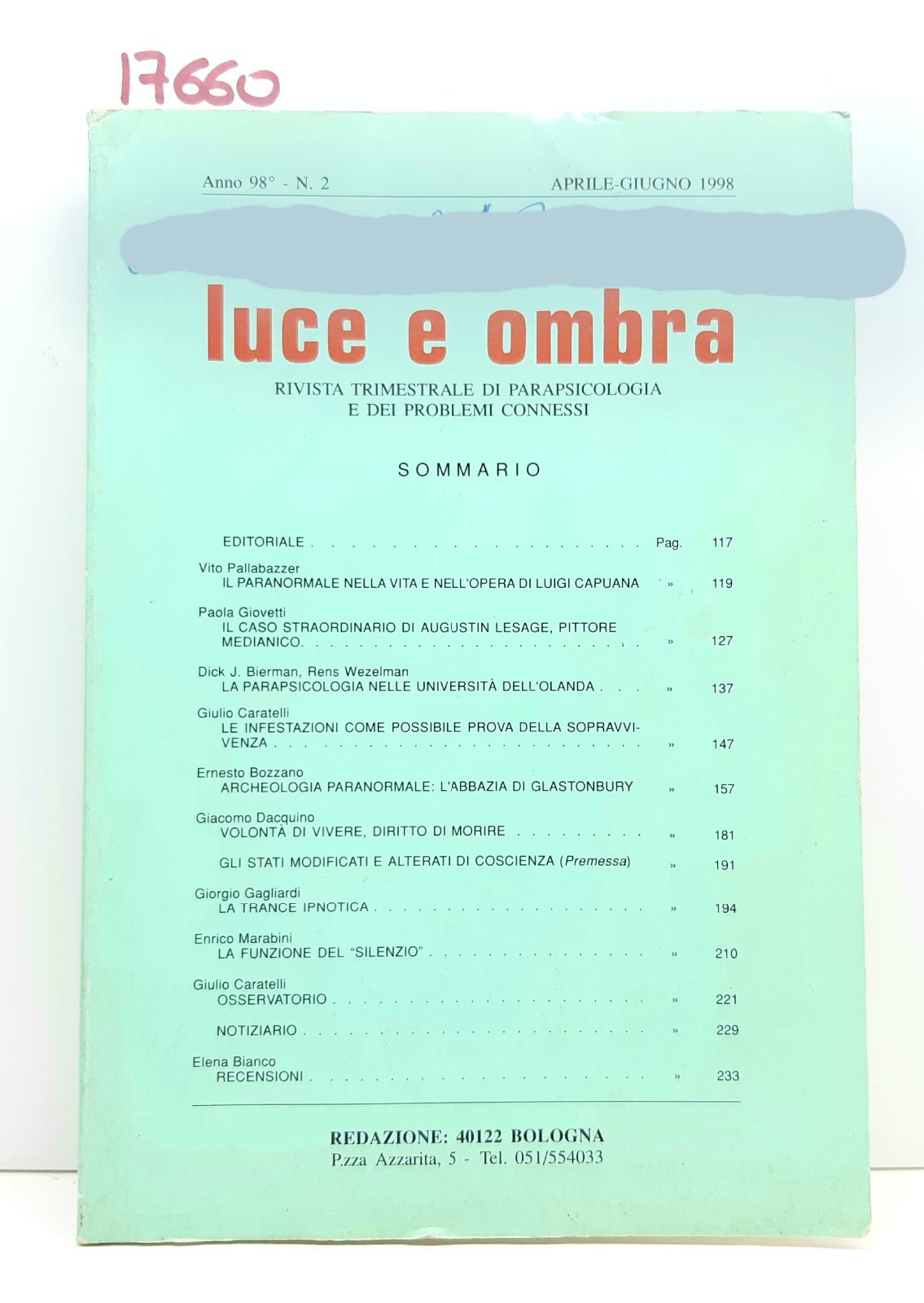 Rivista Luce e ombra numero 2 aprile giugno 1998