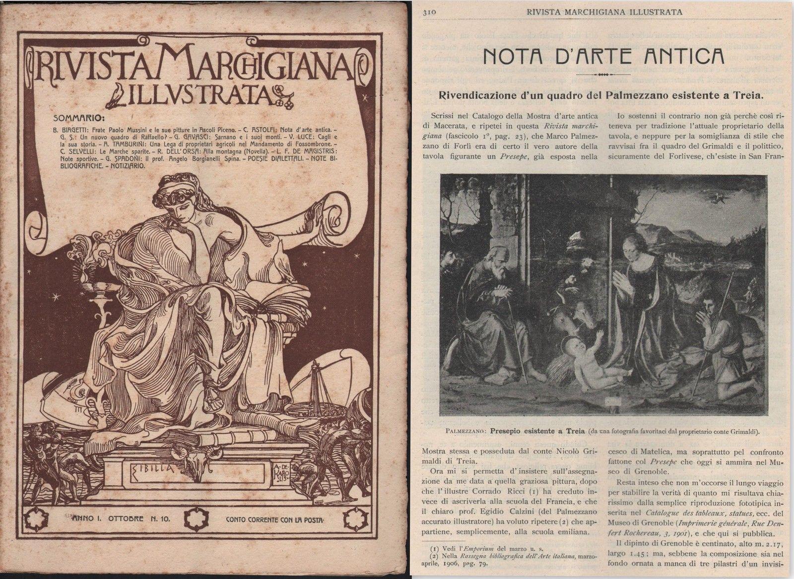 Rivista Marchigiana Illustrata-Anno I-N∞10-1906 Copertina Di De Carolis-L2373