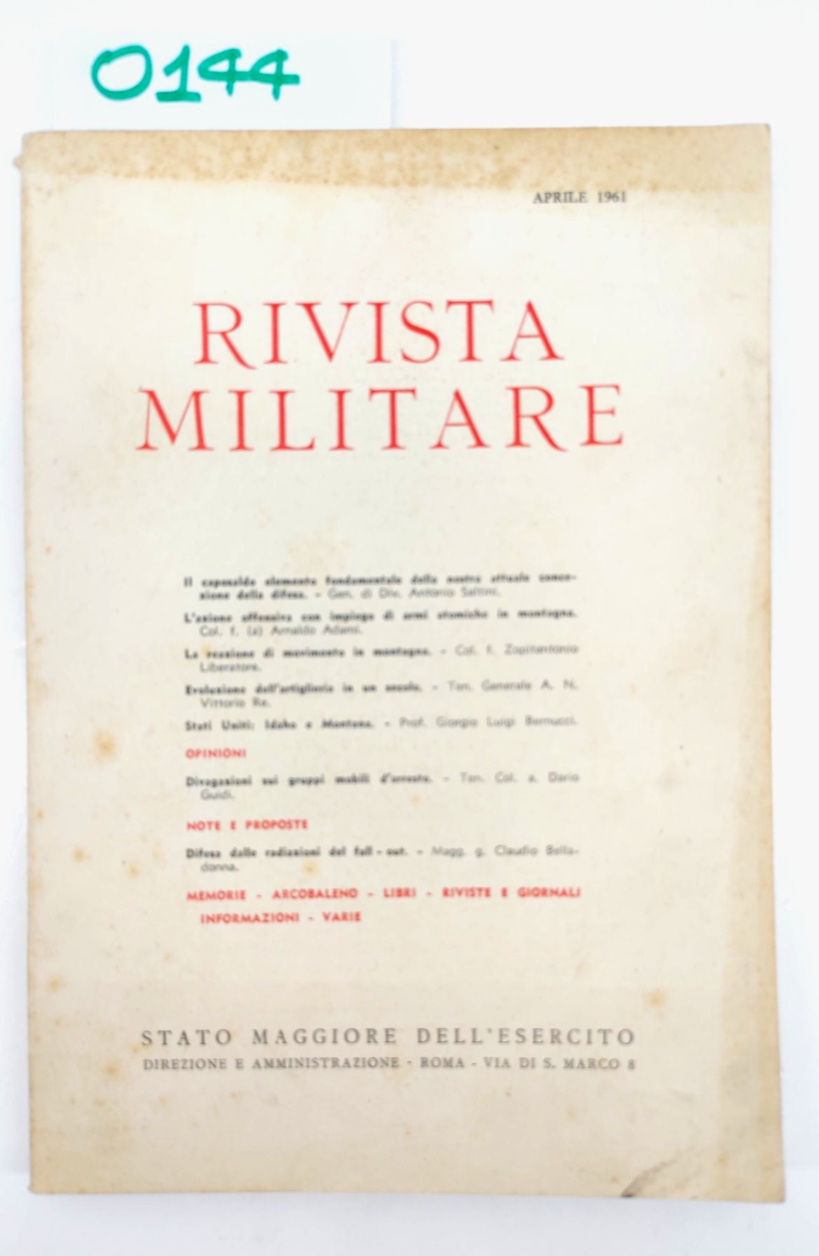 Rivista militare Aprile 1961 Stato Maggiore Dell'esercito