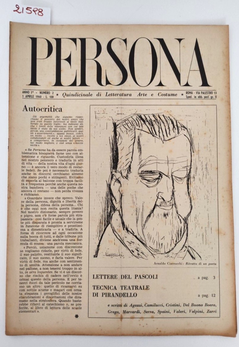 Rivista PERSONA Anno I n.2 1 Aprile 1960 quindicinale di …