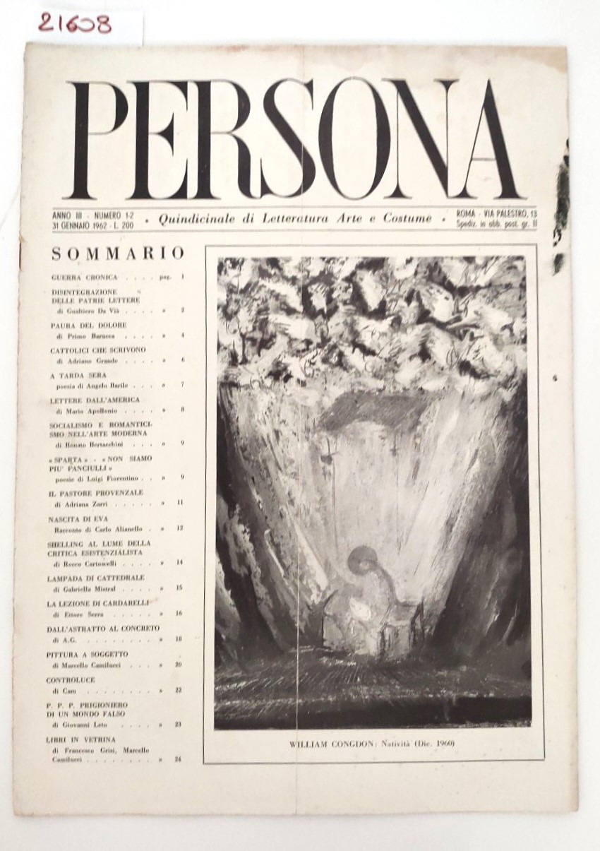 Rivista Persona Anno III N 1-2 Gennaio 1962 Arte e …