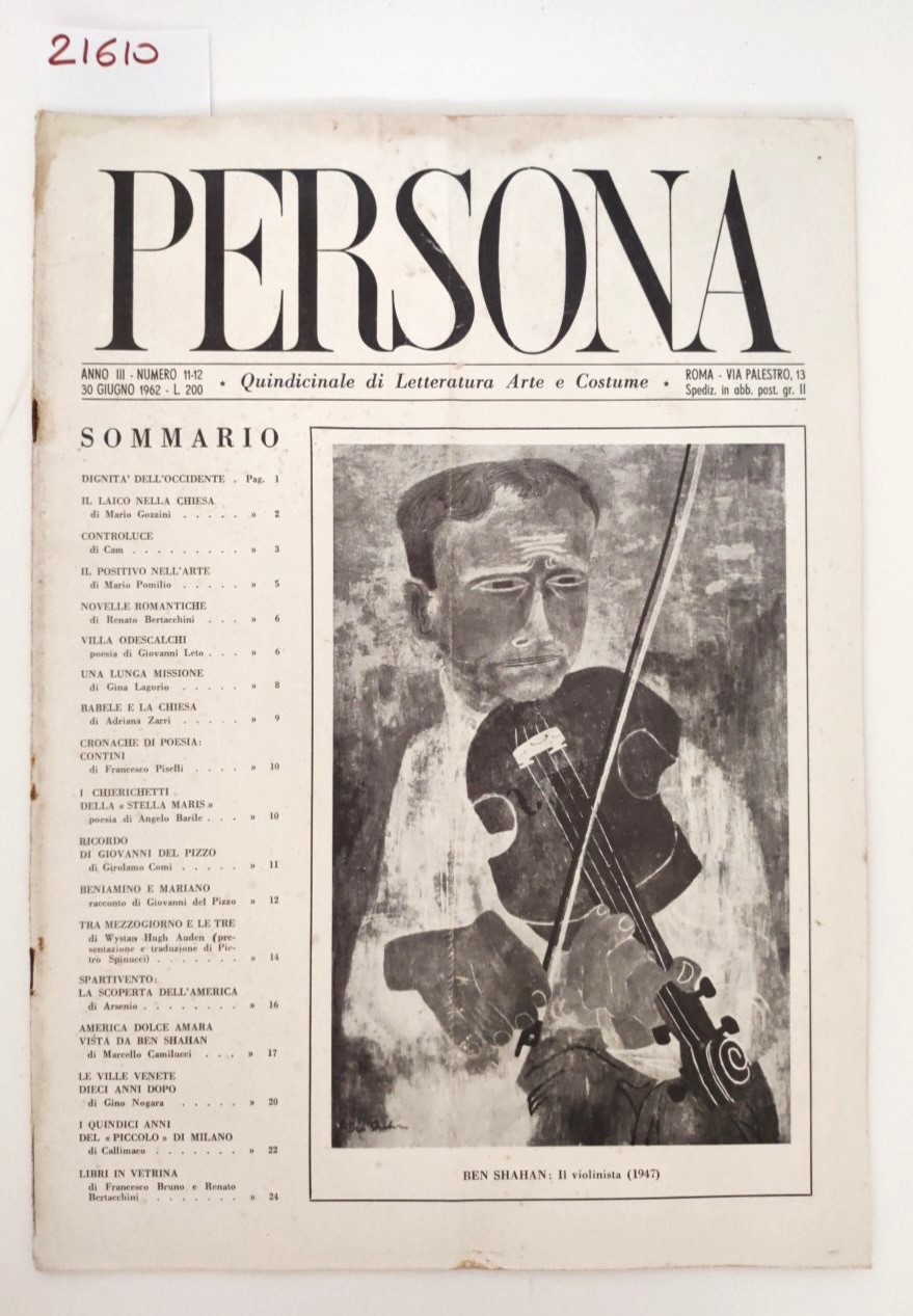 Rivista Persona Anno III N 11-12 Giugno 1962 Arte e …