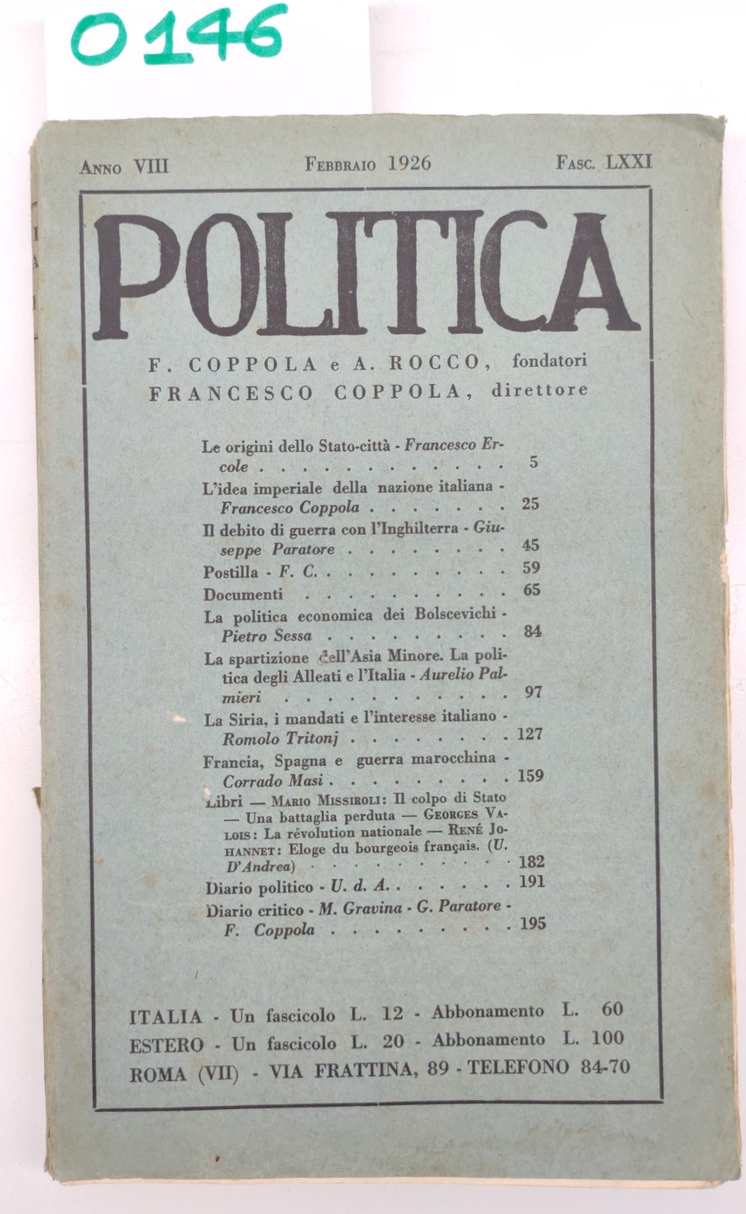 Coppola Rocco Politica febbraio 1926 fascicolo 71