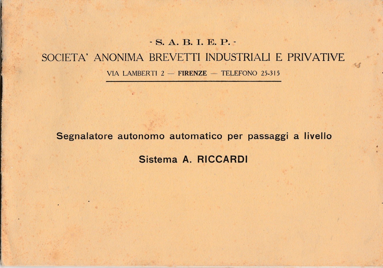 S.A.B.I.E.P. Depliant Segnalatore Automatico Passaggi A Livello 1931