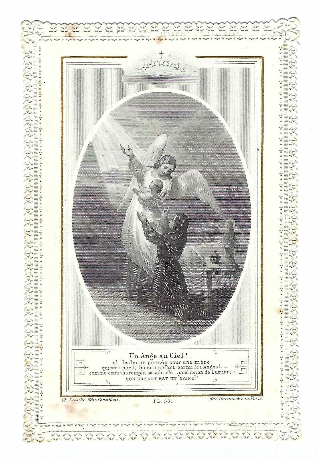 Santini canivet Holy card Un ange au Ciel Letaille PL …