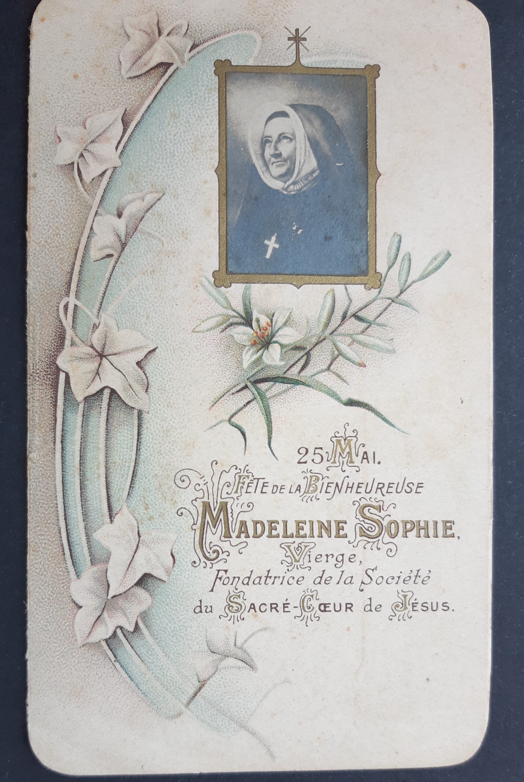 Santino Beata Maddalena Sofia Barat con immagine applicata holy card