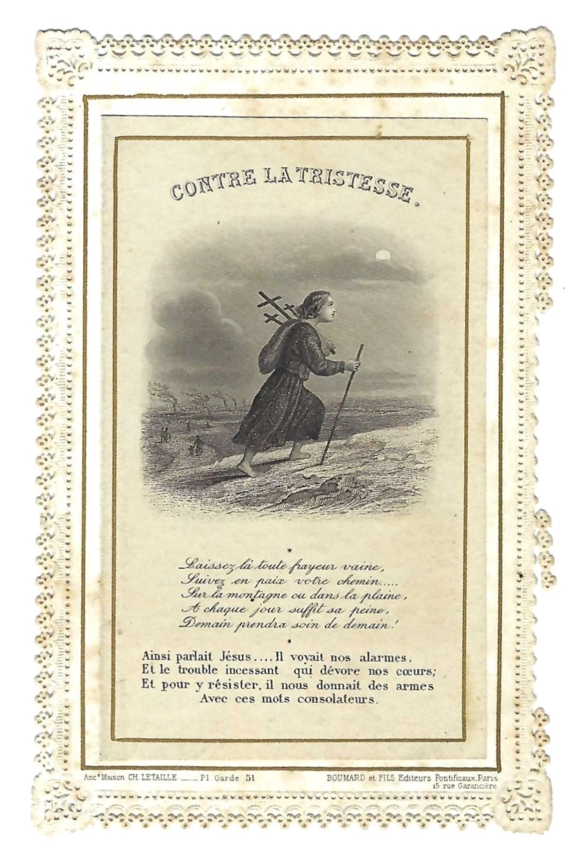 Santino canivet Holy card Contre la tristesse Letaille XIX sec.