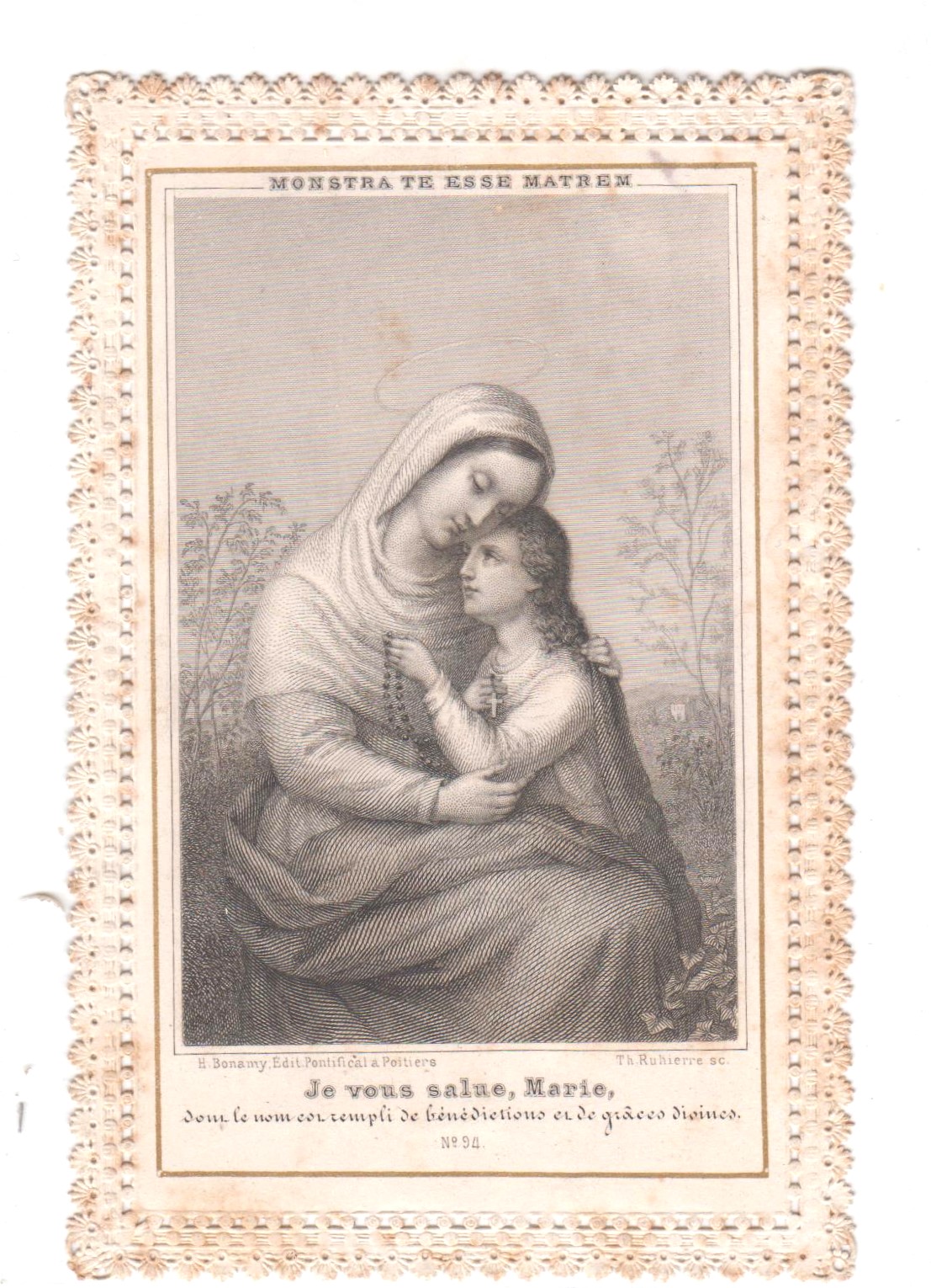 Santino canivet Holy card Je vons salue Marie Bonamy XIX …