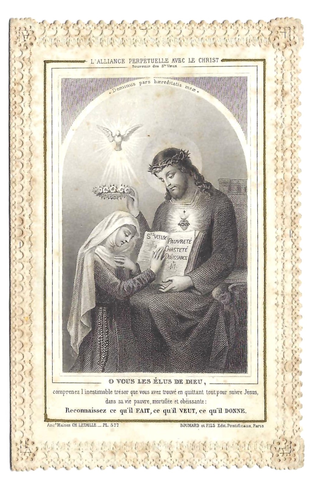 Santino canivet Holy card L'alliance perpetuelle avec le Christ Leteille …