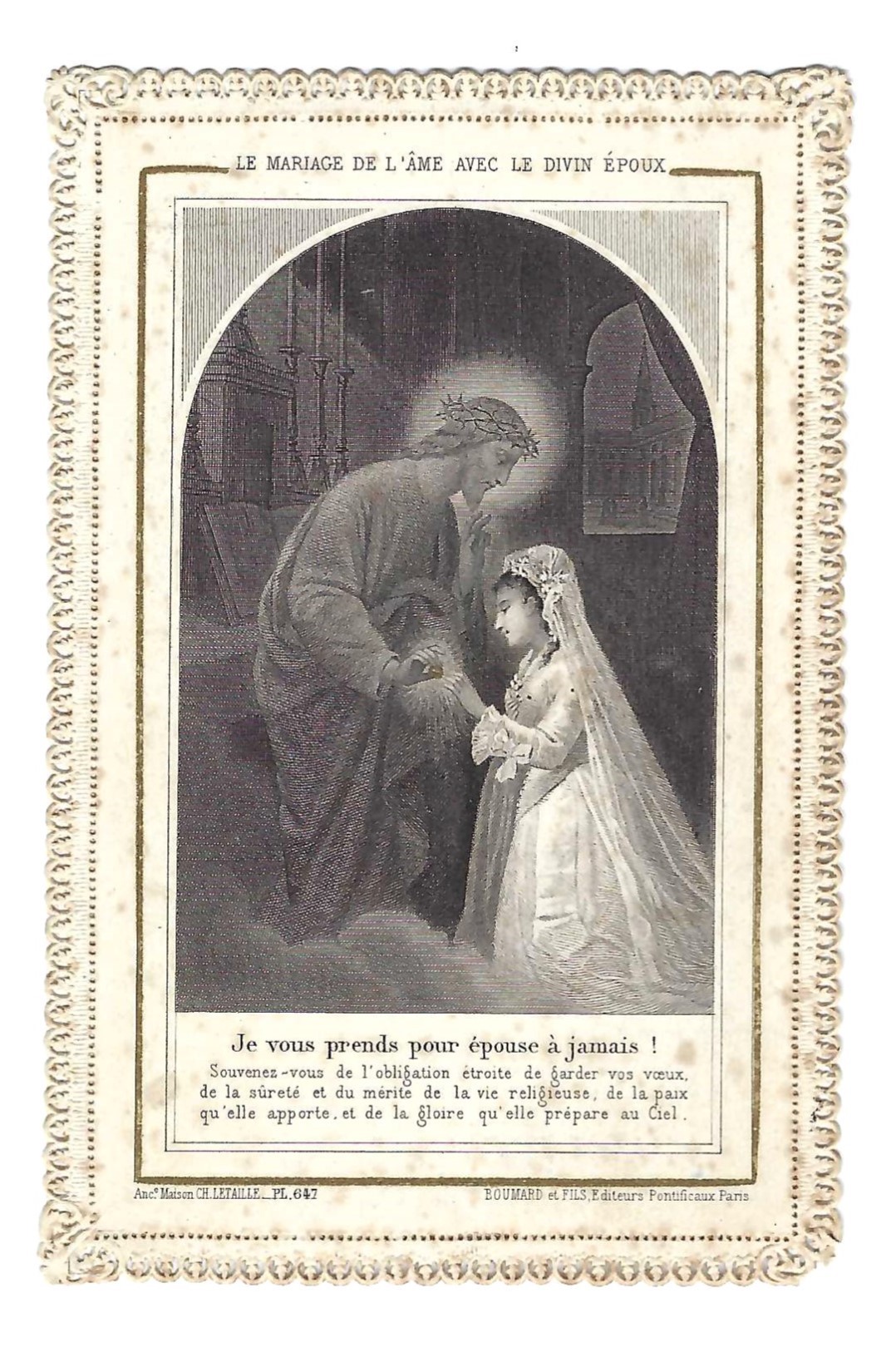 Santino canivet Holy card La mariage de l'ame avec le …