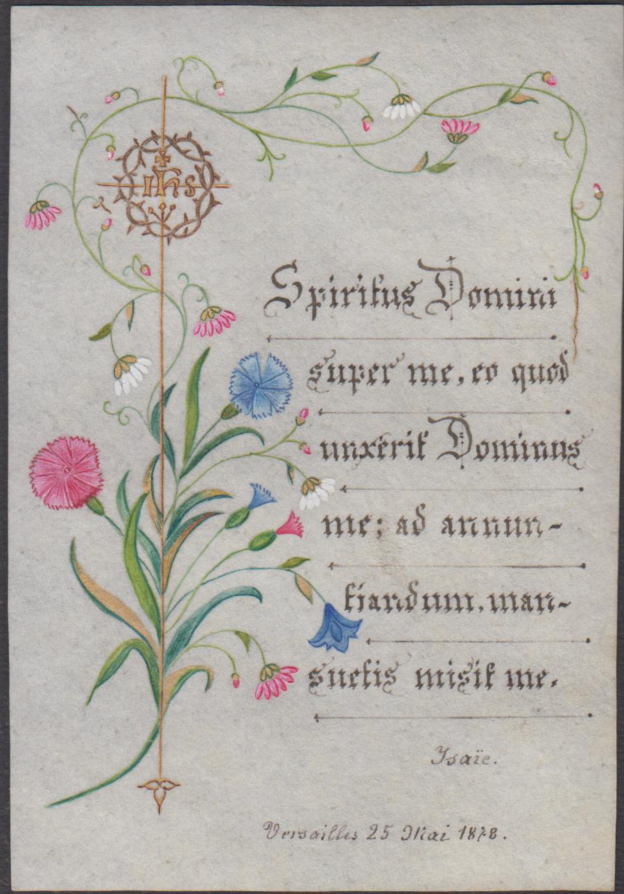 Santino Canivet Holy card manoscritto 1878