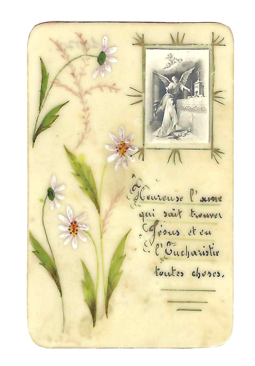 Santino Canivet Holy card manoscritto L'Annunciazione 1920 c.a. celluloide
