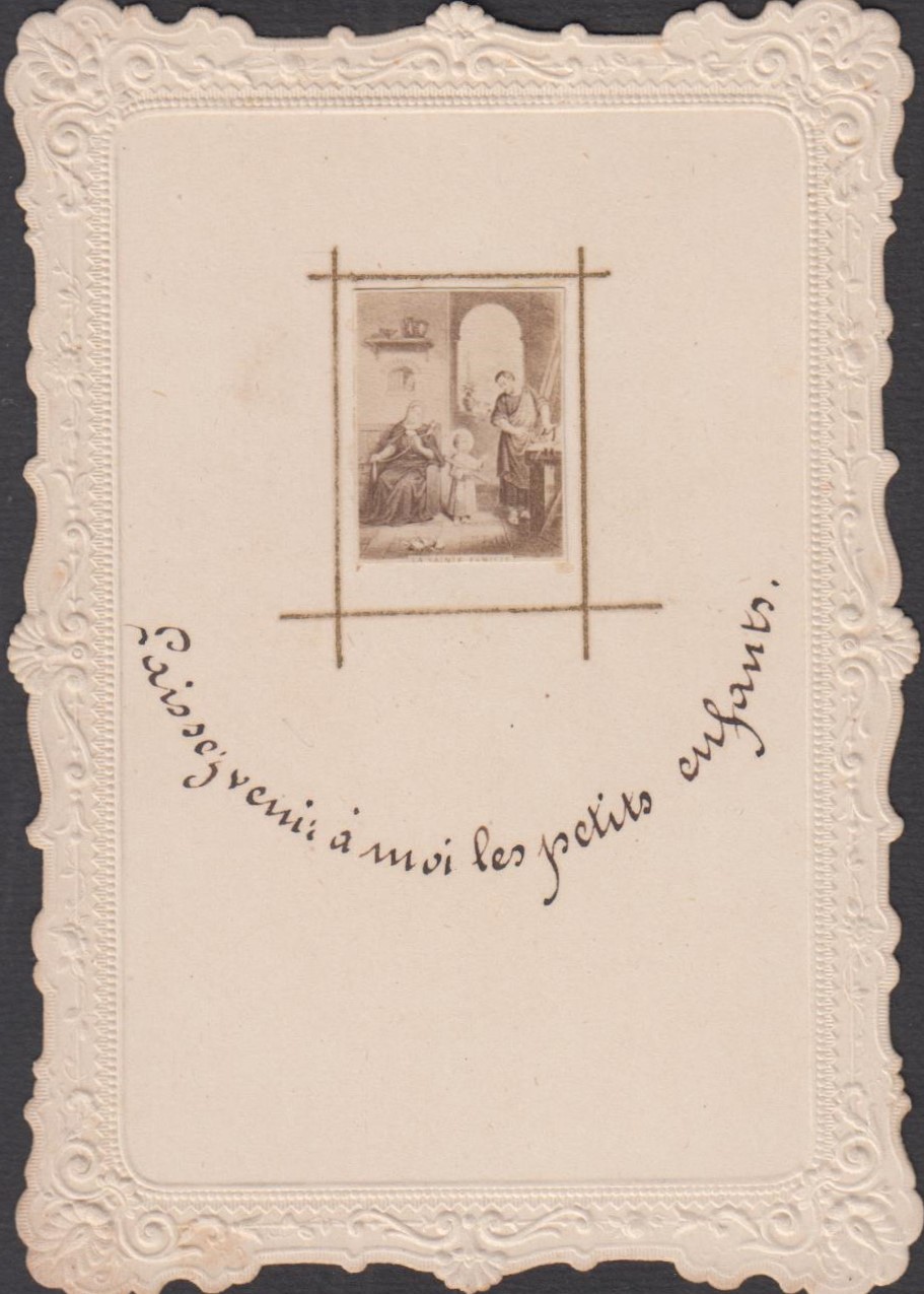 Santino Canivet Holy card manoscritto La sacra Famiglia 1883