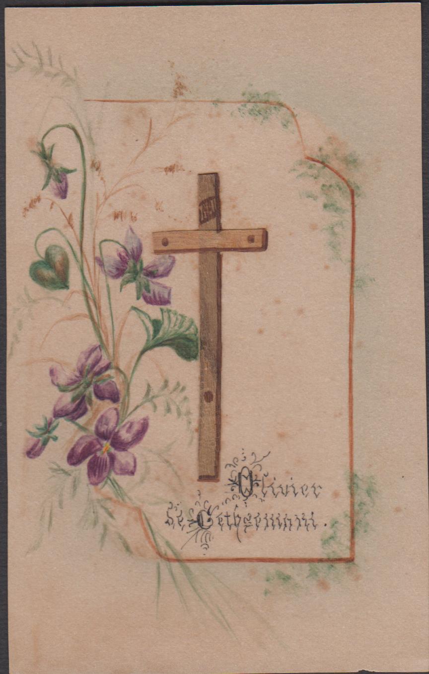 Santino Canivet Holy card manoscritto S. Croce con legno Getsemani …