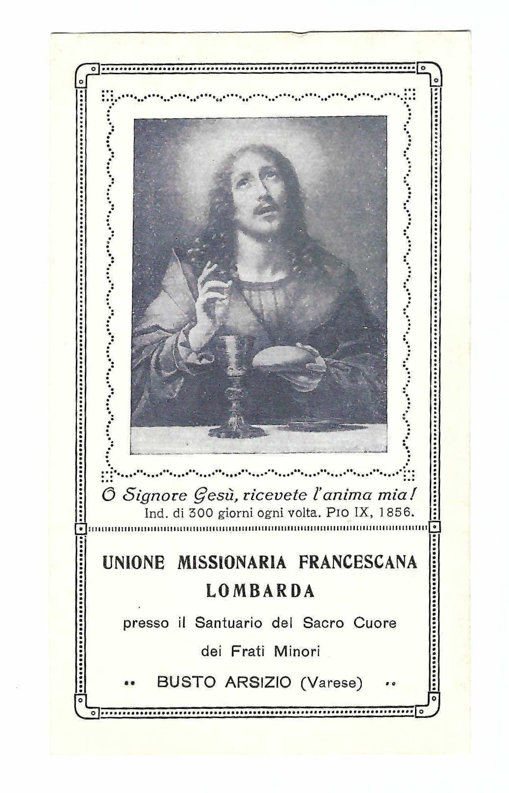 Santino holy card Giornata Missionaria francescana lombarda Busto Arsizio